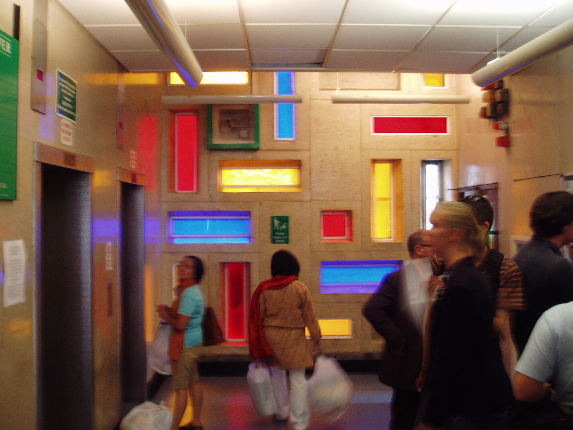 <p>Coloured Glass Windows in the Trellick Tower’s Lobby. Photograph by Steve Cadman.</p>