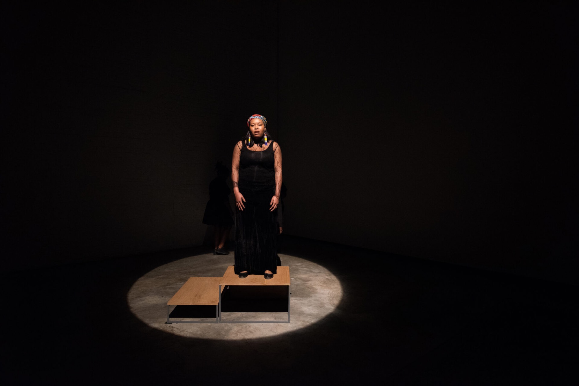 Gabrielle Goliath, Elegy, 2015–ongoing. Performance documentation, digital video; eulogy dedicated to Kagiso Maema, 55:00 mins; eulogy printed on A4 paper in endless supply. Courtesy the artist. Photograph: Andrew Curtis.