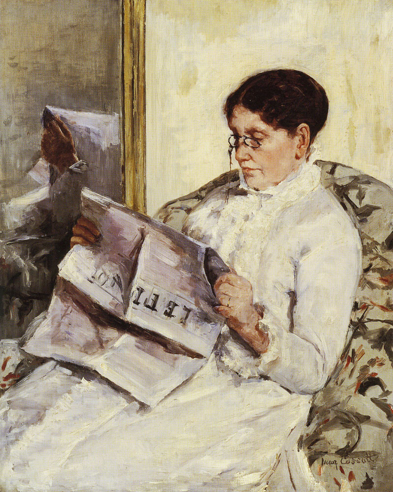 <p>Mary Cassatt, Reading ‘Le Figaro’, 1878, oil on canvas, 104 x 83.7 cm. Private collection. </p>