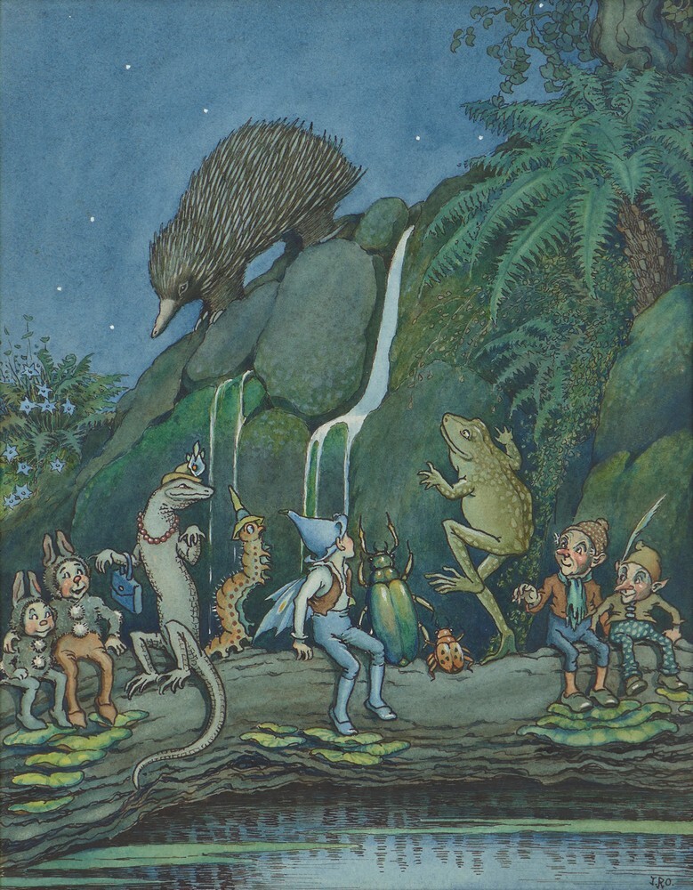 <p>Ida Rentoul Outhwaite, <em>The Echidna Performed</em>, watercolour and ink on paper, 25.5 x 20 cm, private collection.</p>