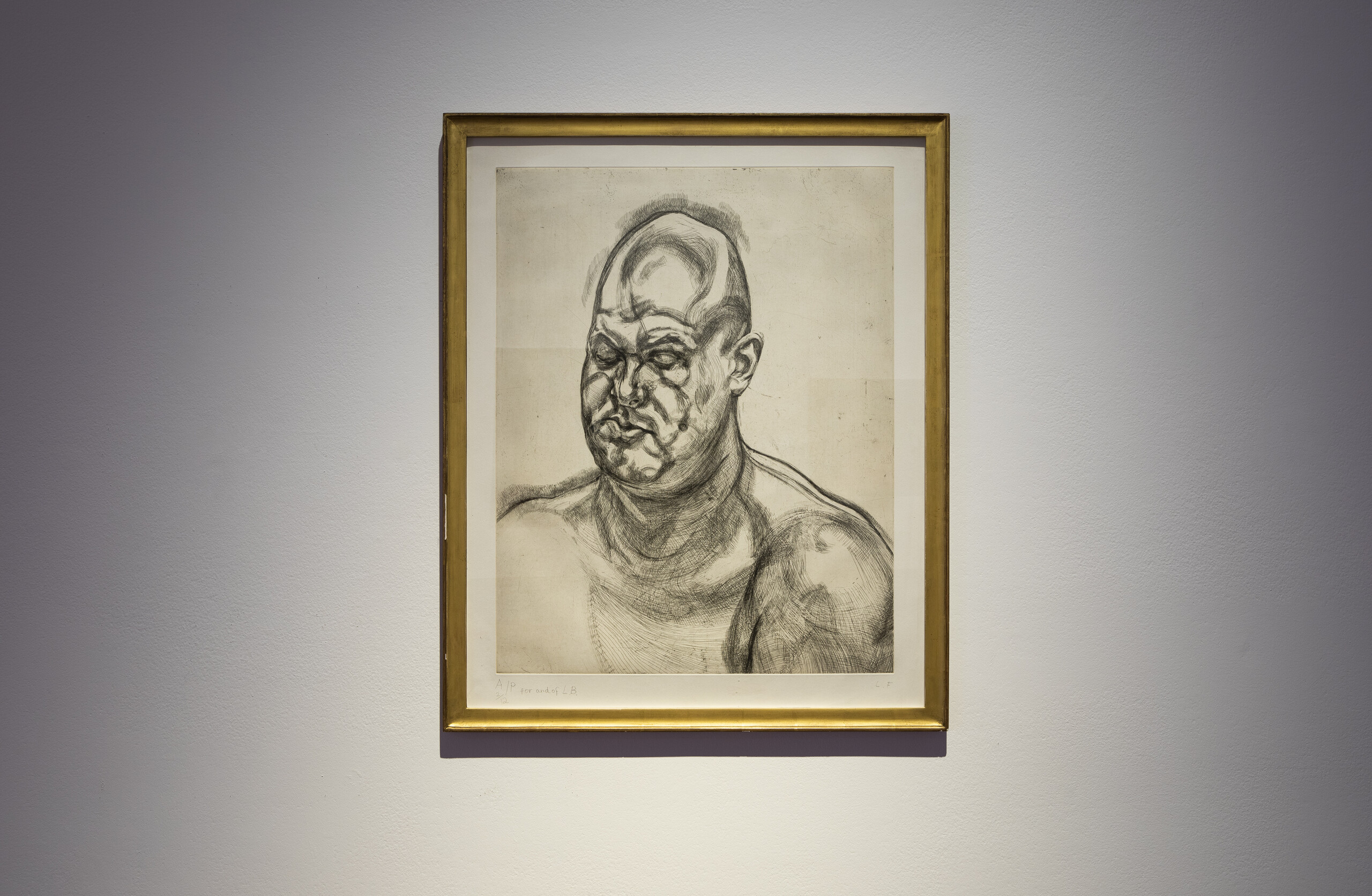 Lucian Freud, <em>Portrait of Leigh Bowery</em>, c. 1992. Etching. Image courtesy of the artist. Photo: Tobias Titz