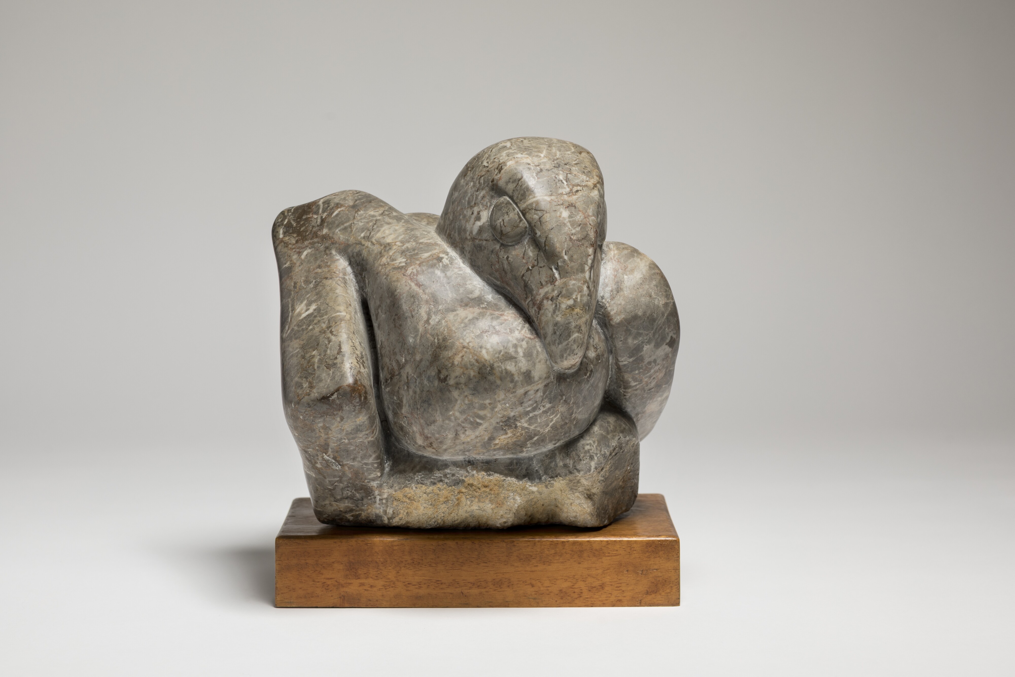 <p>Clive Stephen, <em>Pelican</em>, 1940, stone with wooden base. Photo: Andrew Curtis, courtesy of Geelong Gallery.</p>