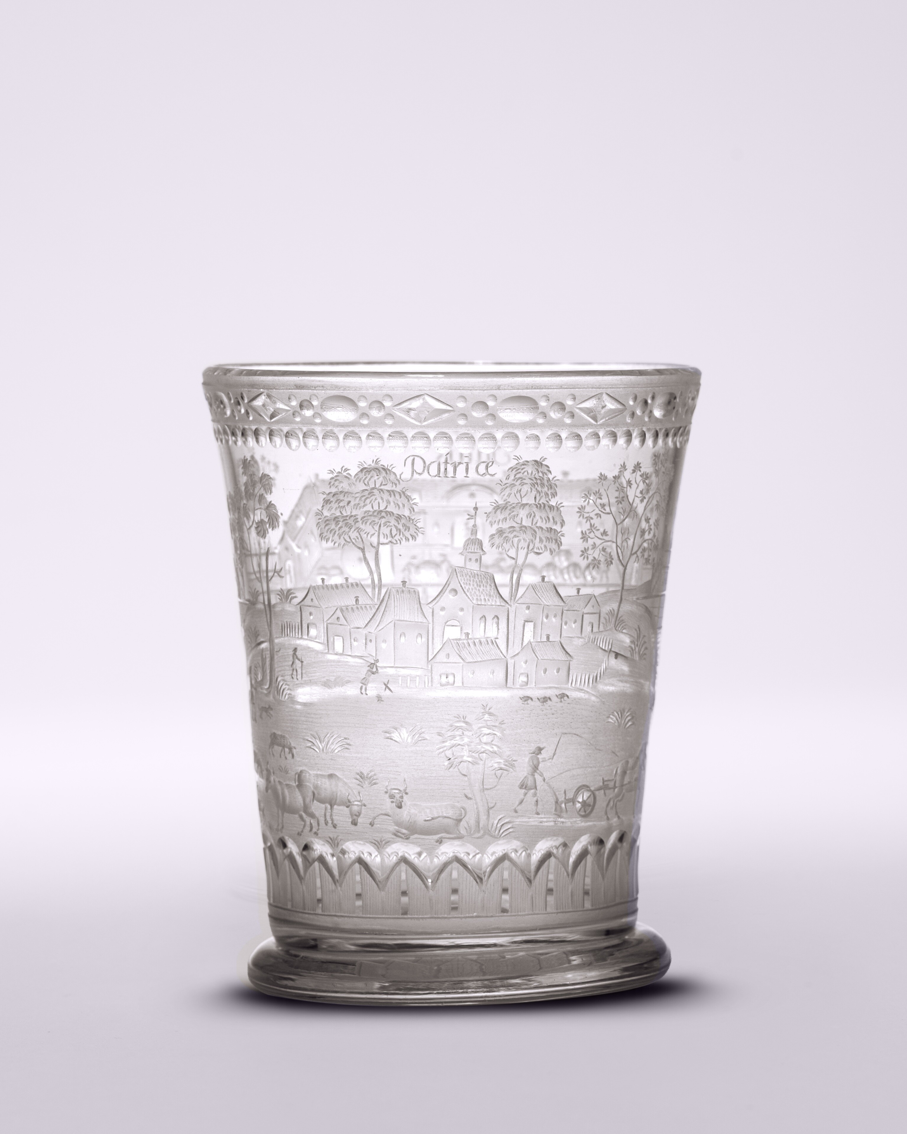 <p>Bohemian glass beaker with maritime scene, 17th Century, glass with wheel engraving. Photo: Andrew Curtis, courtesy of Geelong Gallery.</p>