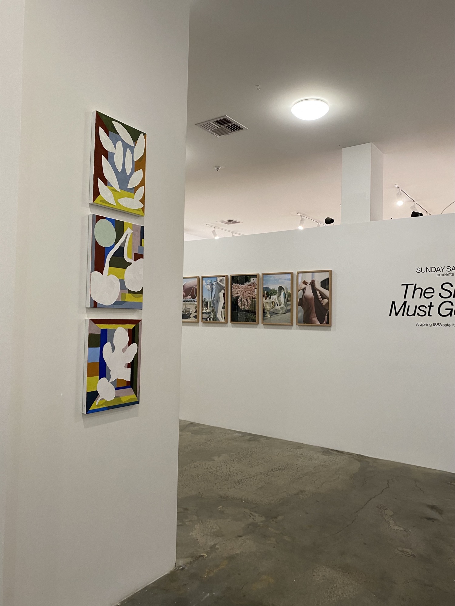 Installation view, Sunday Salon at Shifting Worlds, Melbourne. L-R: Jordy van den Nieuwendijk, Shannon May Powell. Image: Amelia Winata