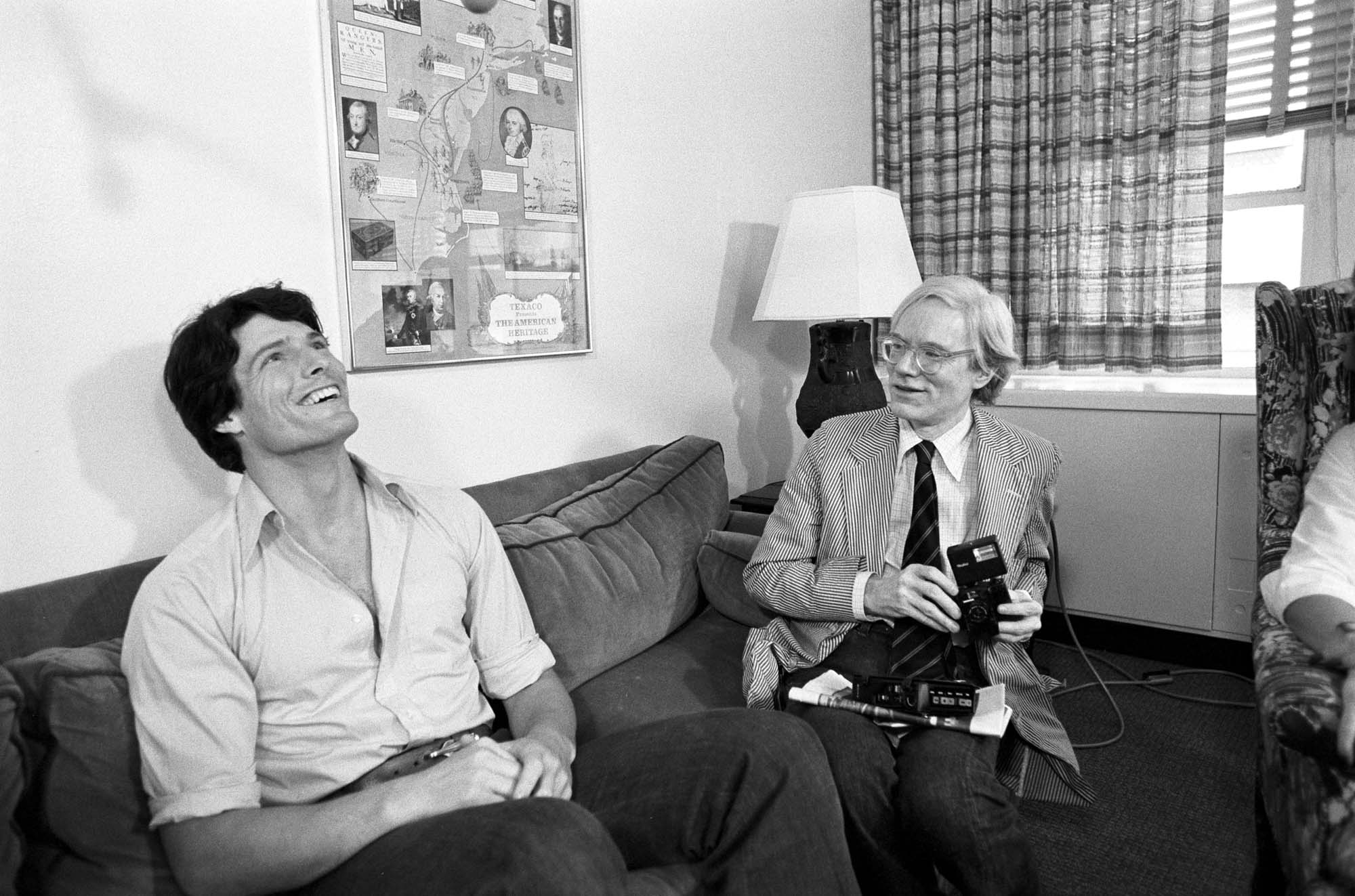 Christopher Makos, born Lowell, Massachusetts, United States 1948, <em>Andy taping Christopher Reeves for ‘Interview’ magazine</em>, 1977, New York, gelatin-silver photograph, 21.2 x 32.2 cm (image), 27.5 x 35.3 cm (sheet); Private collection, © Christopher Makos