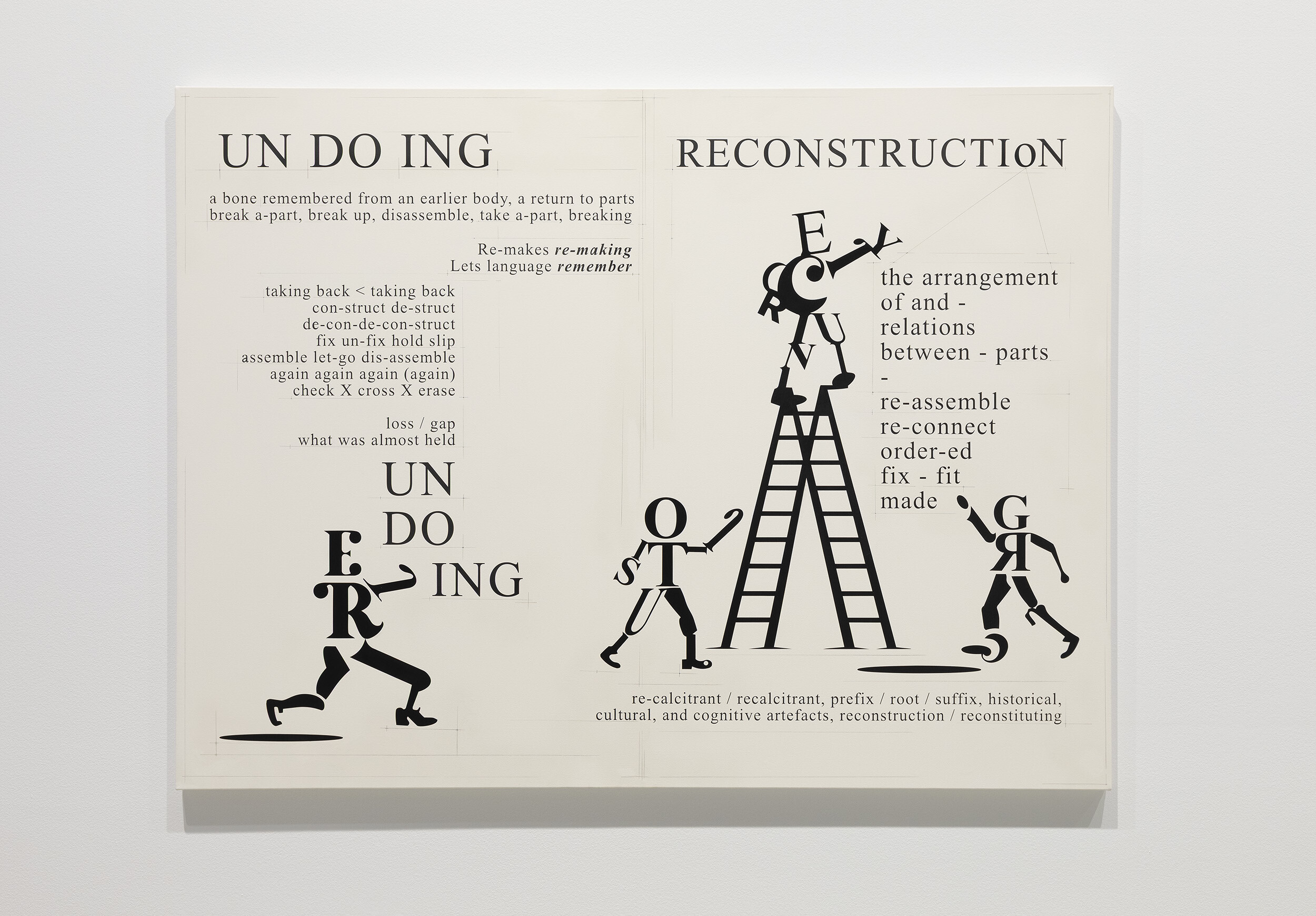 <p>Darcey Bella Arnold, <em>Reconstruction ladder poem</em>, 2026, 200 x 150 cm, acrylic, varnish and pencil on canvas, in <em>Poetry goes no further than language: A historical moment of art becoming art again,</em> Buxton Contemporary, the University of Melbourne. Photo: Christian Capurro.</p>