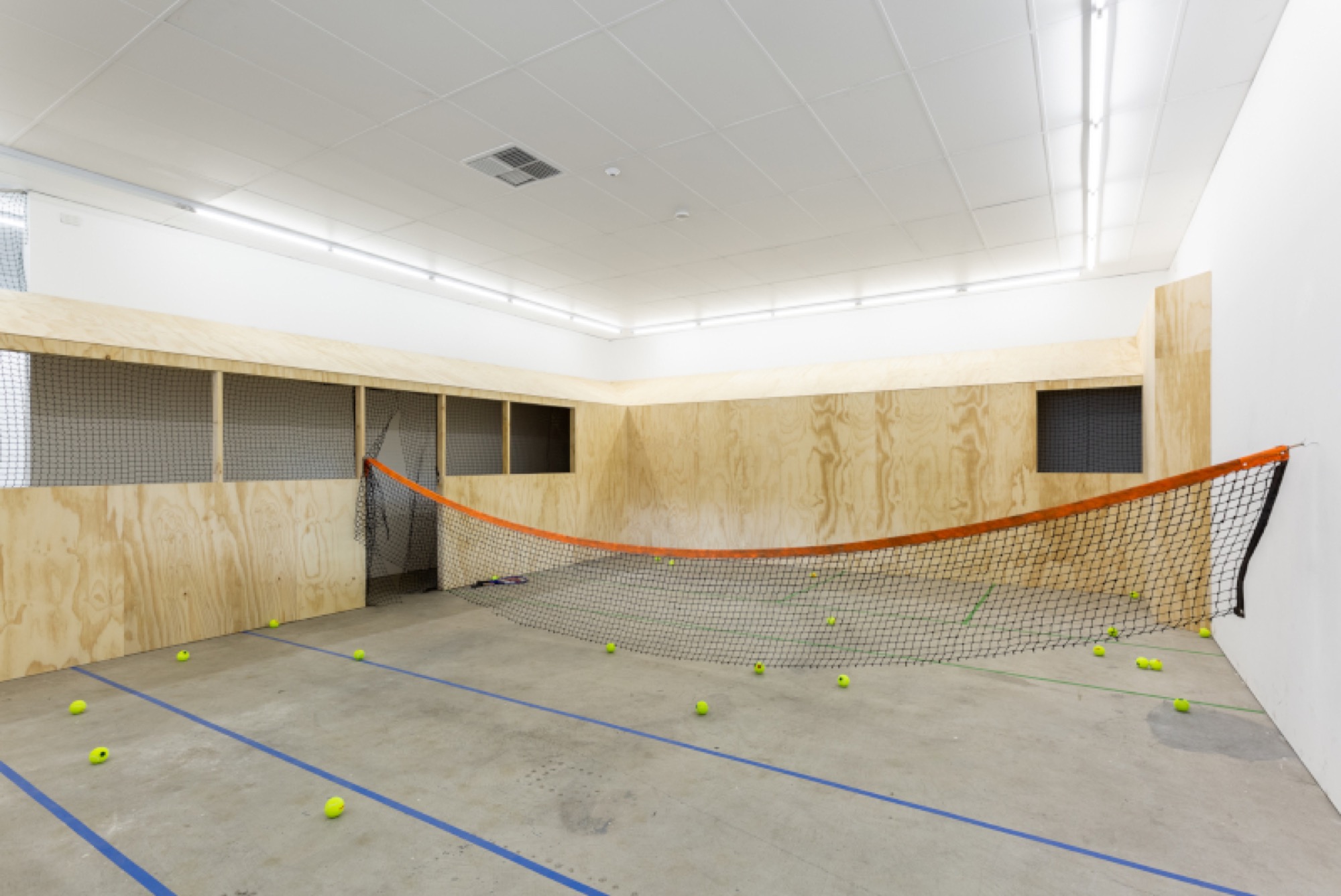 Atlanta Eke, <em>The Tennis Piece</em>, 2019, installation view at Gertrude Contemporary. Image courtesy of Gertrude Contemporary. Photo: Christo Crocker.