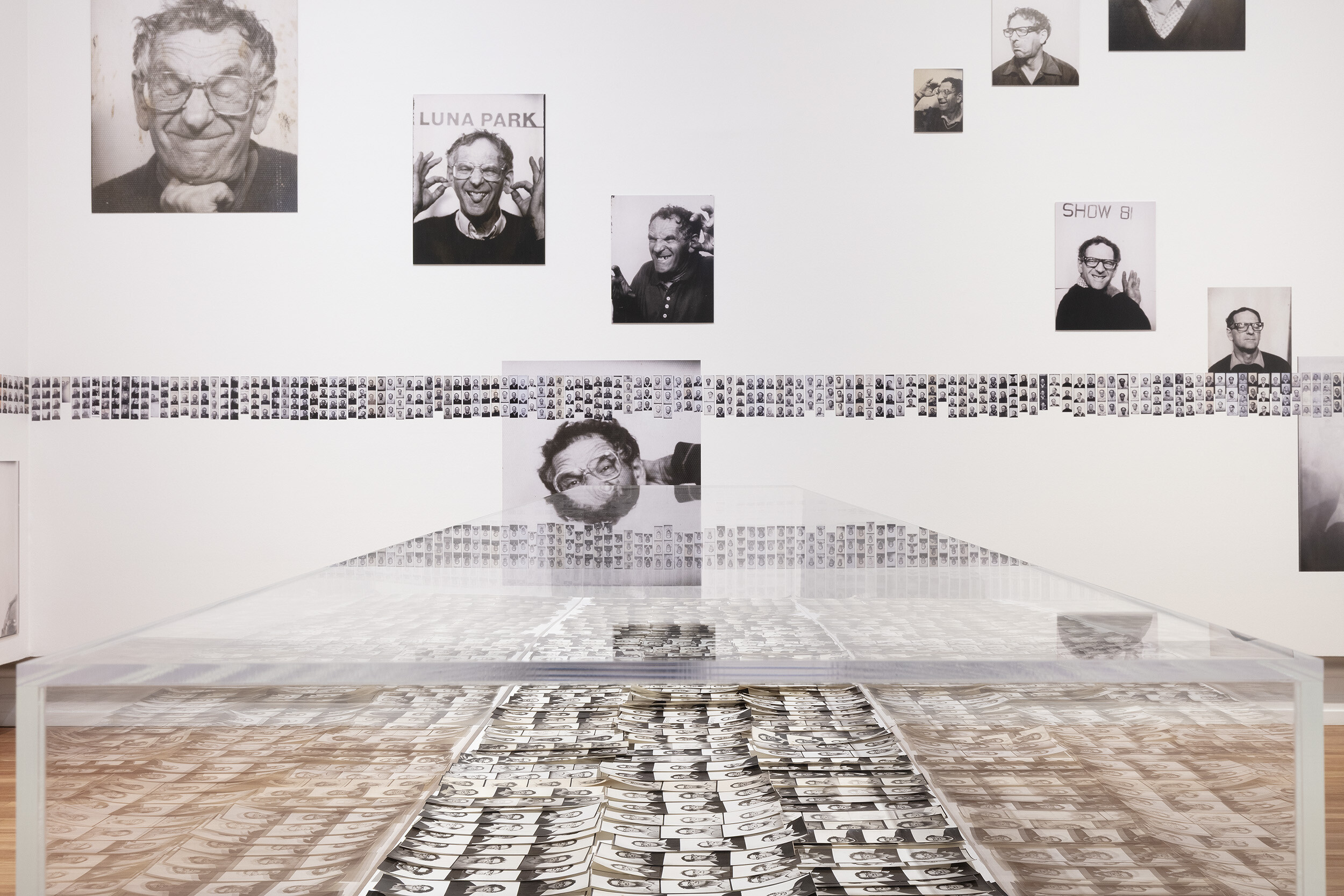 <p>Alan Adler, Large prints and photobooth strips in <em>Auto-Photo: A Life in Portraits</em>, RMIT Gallery, Melbourne, 2025. Photo: Christian Capurro.</p>