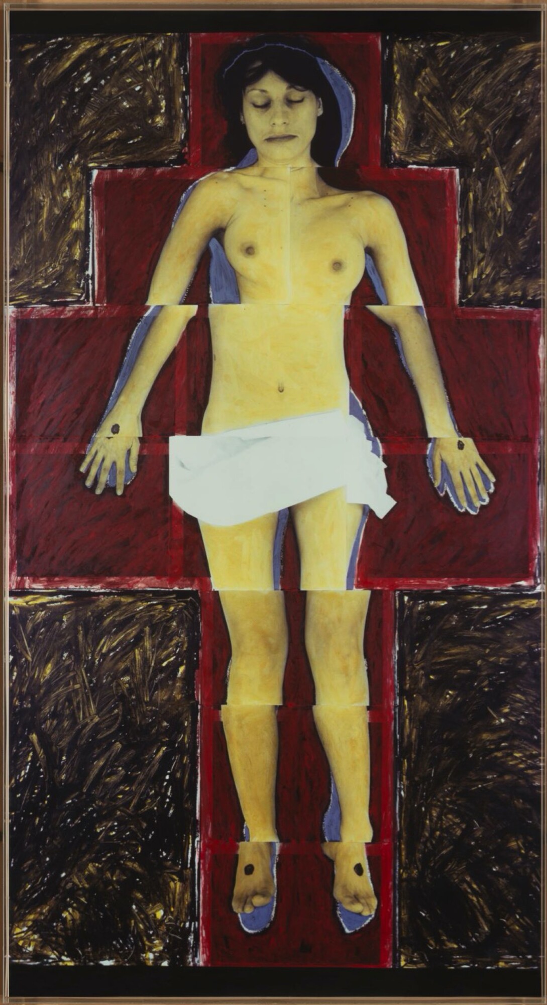 Julie Rrap, Christ, 1984, cibachrome photograph, 194.5 × 104.7 cm, National Gallery of Victoria, Melbourne, <a href="https://www.ngv.vic.gov.au/explore/collection/work/4552/">https://www.ngv.vic.gov.au/explore/collection/work/4552/</a>. Michell Endowment, 1984 © Julie Rrap.