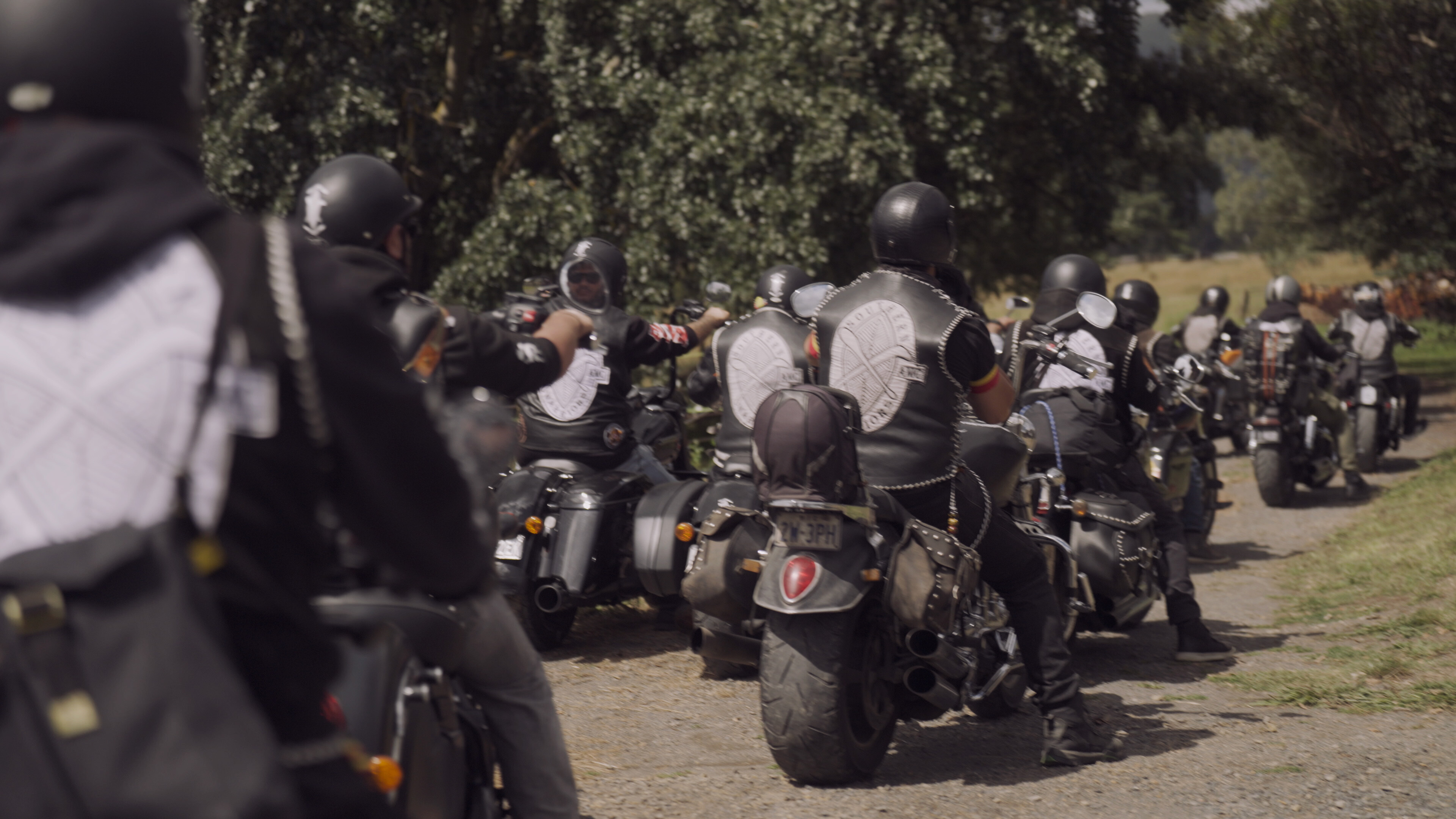 <p>Jenna Rain Warwick, <em>Beneath Roads</em>, 2024, still of the Southern Warriors Aboriginal Motorcycle Club. Courtesy ACMI Collection.</p>