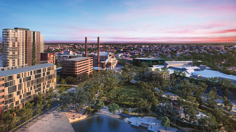 <p>Artist’s impression of Bays West stage 1, showing White Bay Power Station.</p>