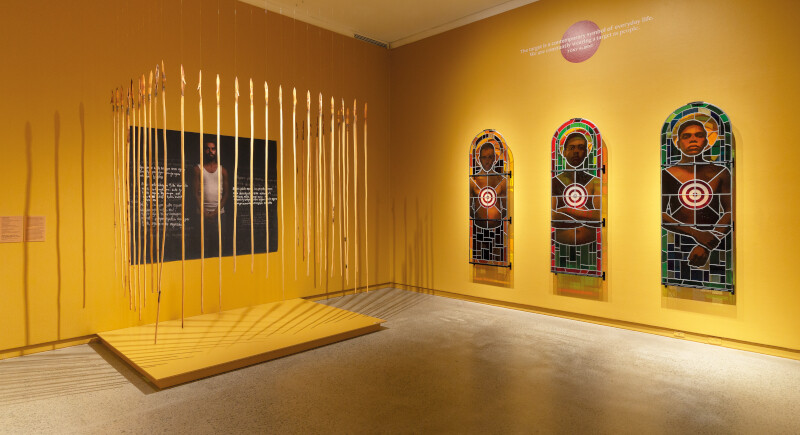 <p>Installation view of <em>Blak In-Justice, </em>Heide Museum of Modern Art. Photo: Christian Capurro</p>