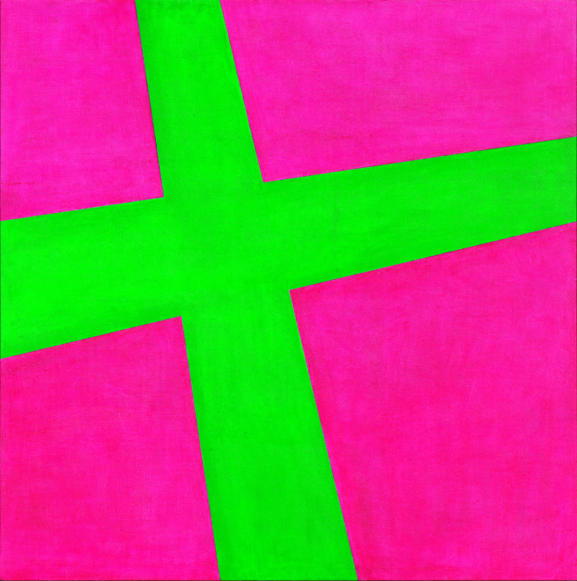 Gunter Christmann, <em>Red/Green Cross</em>,  1966, oil on composition board, 122 x 122 cm, National Gallery of Victoria, Melbourne, Purchased 1992, © Estate of Gunter Christmann and Niagara Galleries, Melbourne.