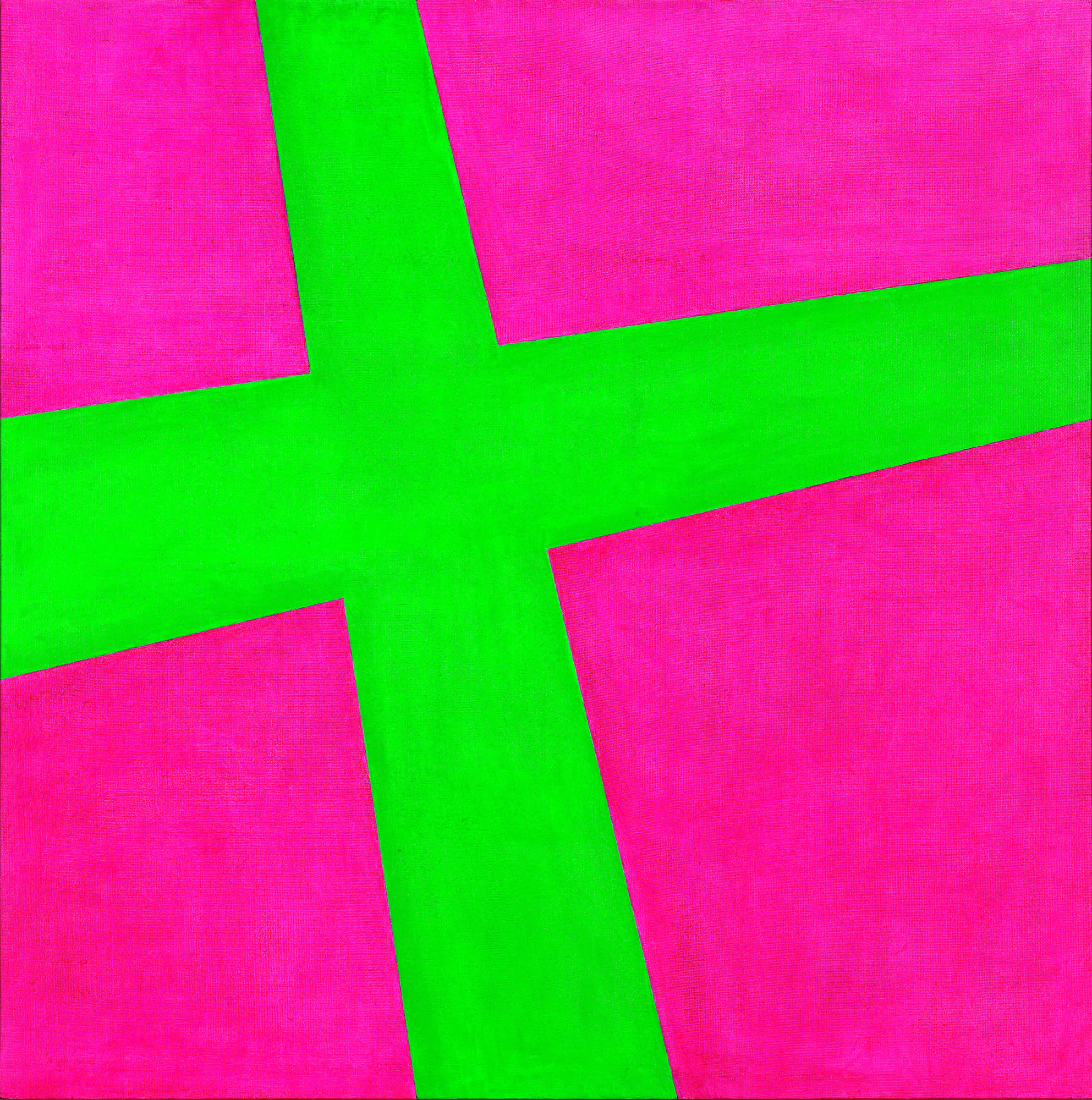 Gunter Christmann, <em>Red/Green Cross</em>, 1966, oil on composition board, 122 x 122 cm, National Gallery of Victoria, Melbourne, Purchased 1992, © Estate of Gunter Christmann and Niagara Galleries, Melbourne.