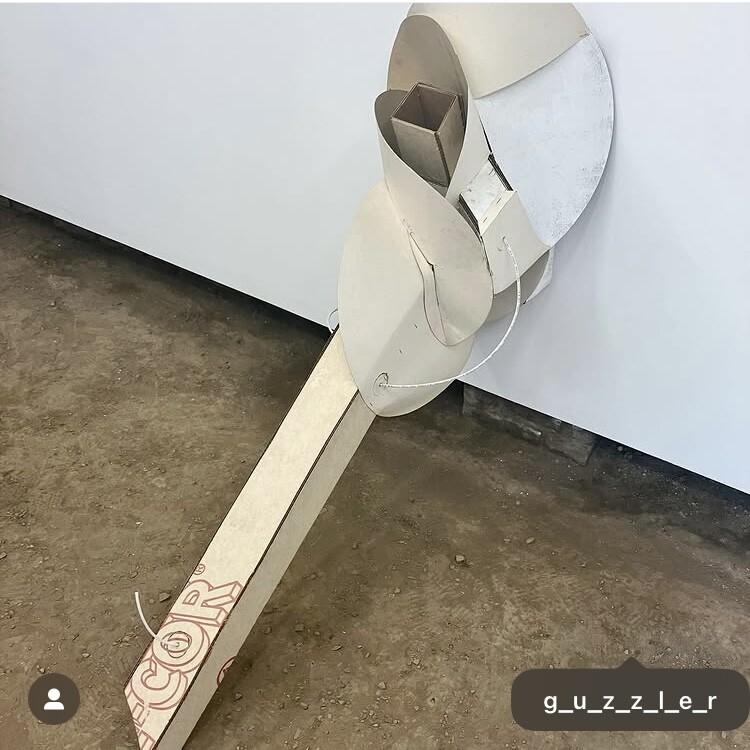 <p>Reviewer’s personal instagram post of <em>Low-Down</em> <em>White Trash Work, </em>1995, cardboard, glue, oil paint, plastic tubing, staples, 109 x 46 x 113 cm, Guzzler, 2022.</p>