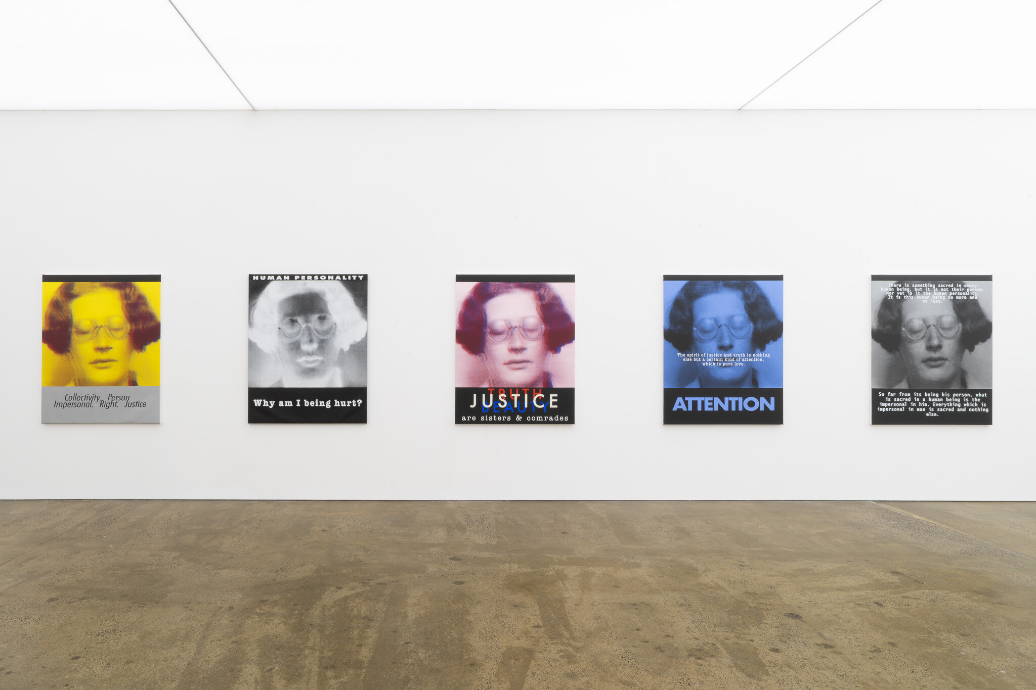 <p>Installation view of Janet Burchill & Jennifer McCamley, <em>Simone Weil Project: Human Personality</em>, 2025. Courtesy of Neon Parc Brunswick.</p>