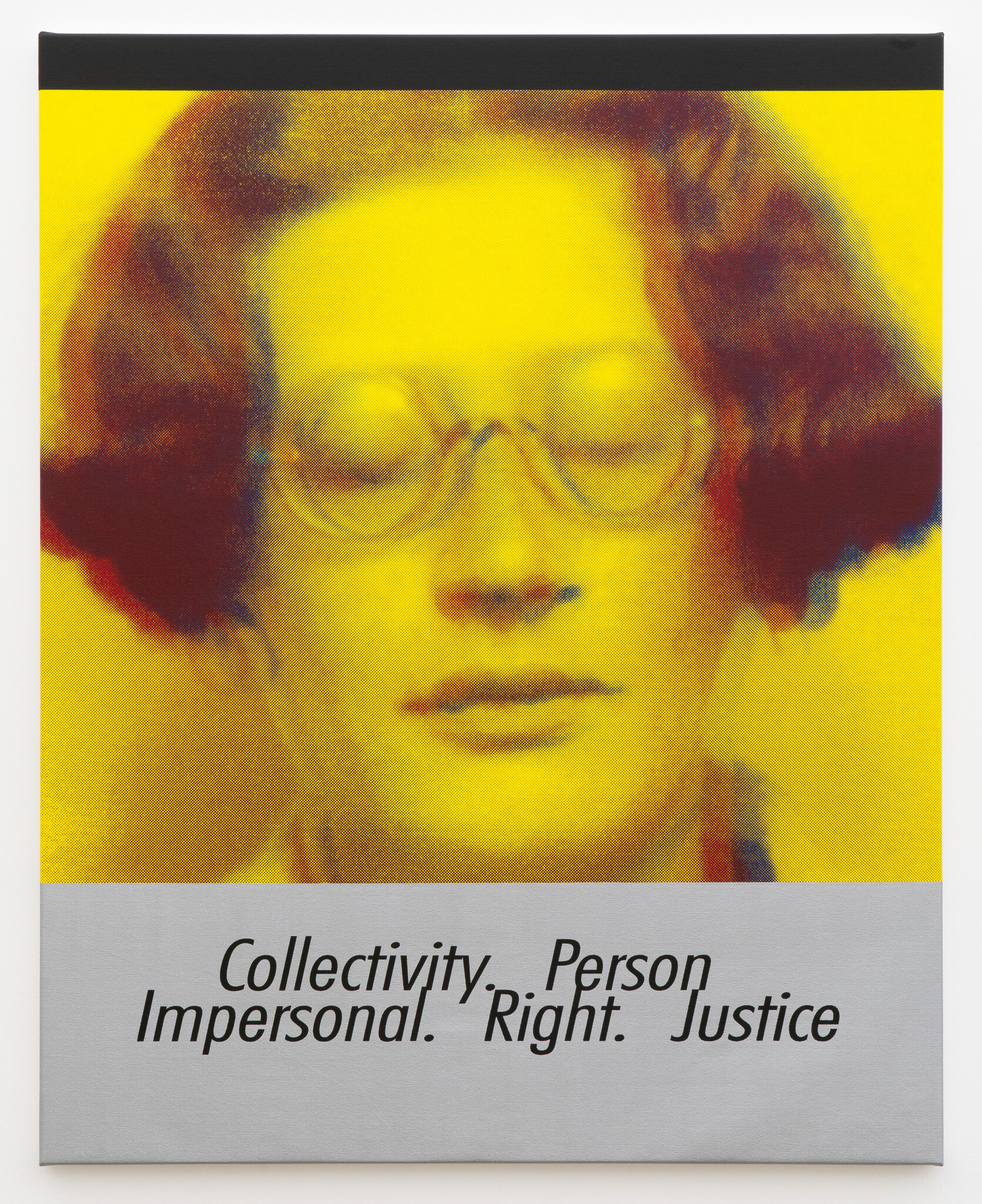 <p>Janet Burchill & Jennifer McCamley, <em>Notes (Simone Weil Project: Human Personality)</em>, 2025, Silkscreen, synthetic polymer paint on canvas, 152 x 122 cm. Image courtesy of Neon Parc.</p>