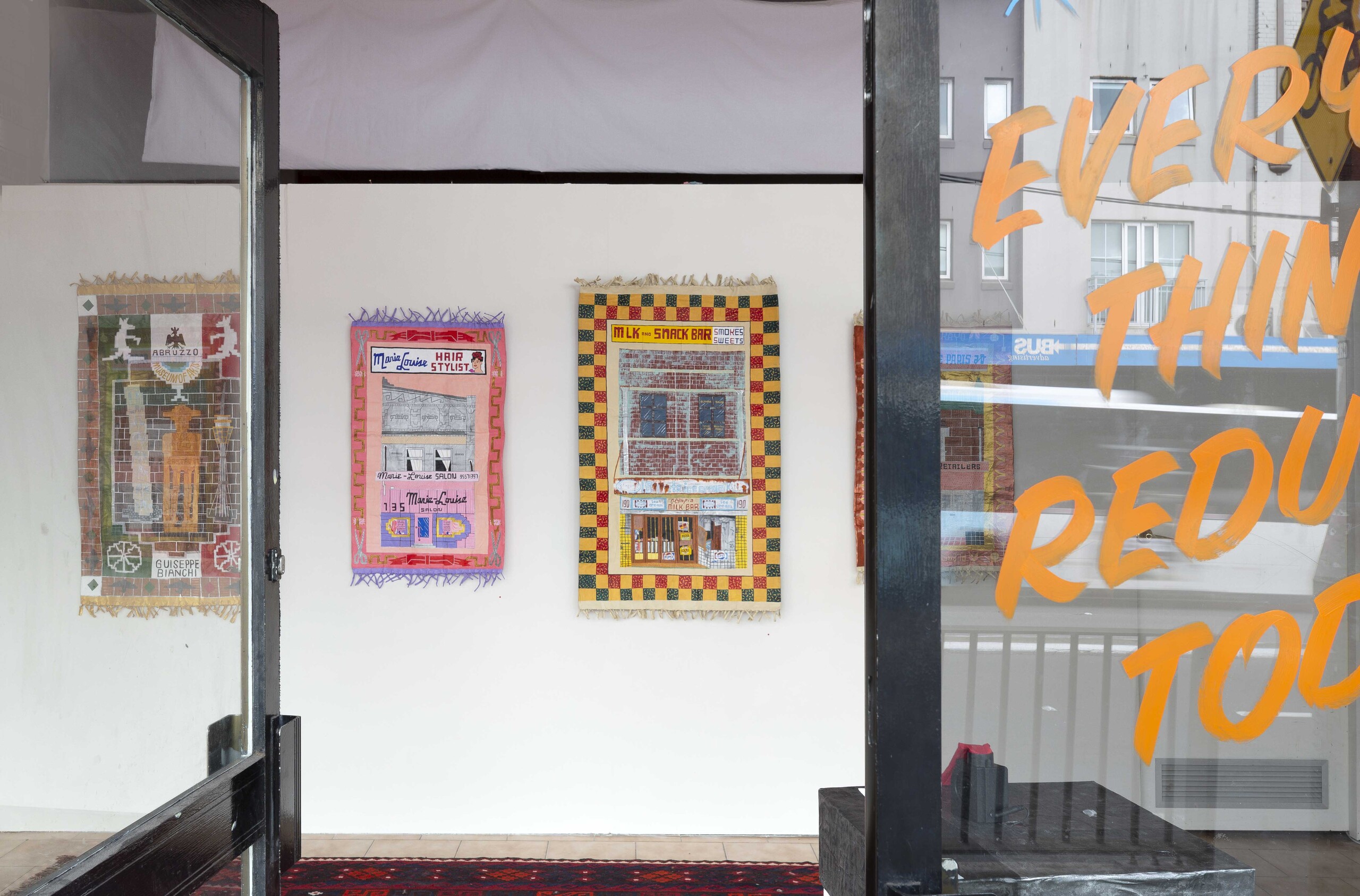 Installation view of Raquel Caballero, <em>Carpet Diem</em> at Our Neon Foe. Image courtesy of the artist. Photo: Jek Maurer.