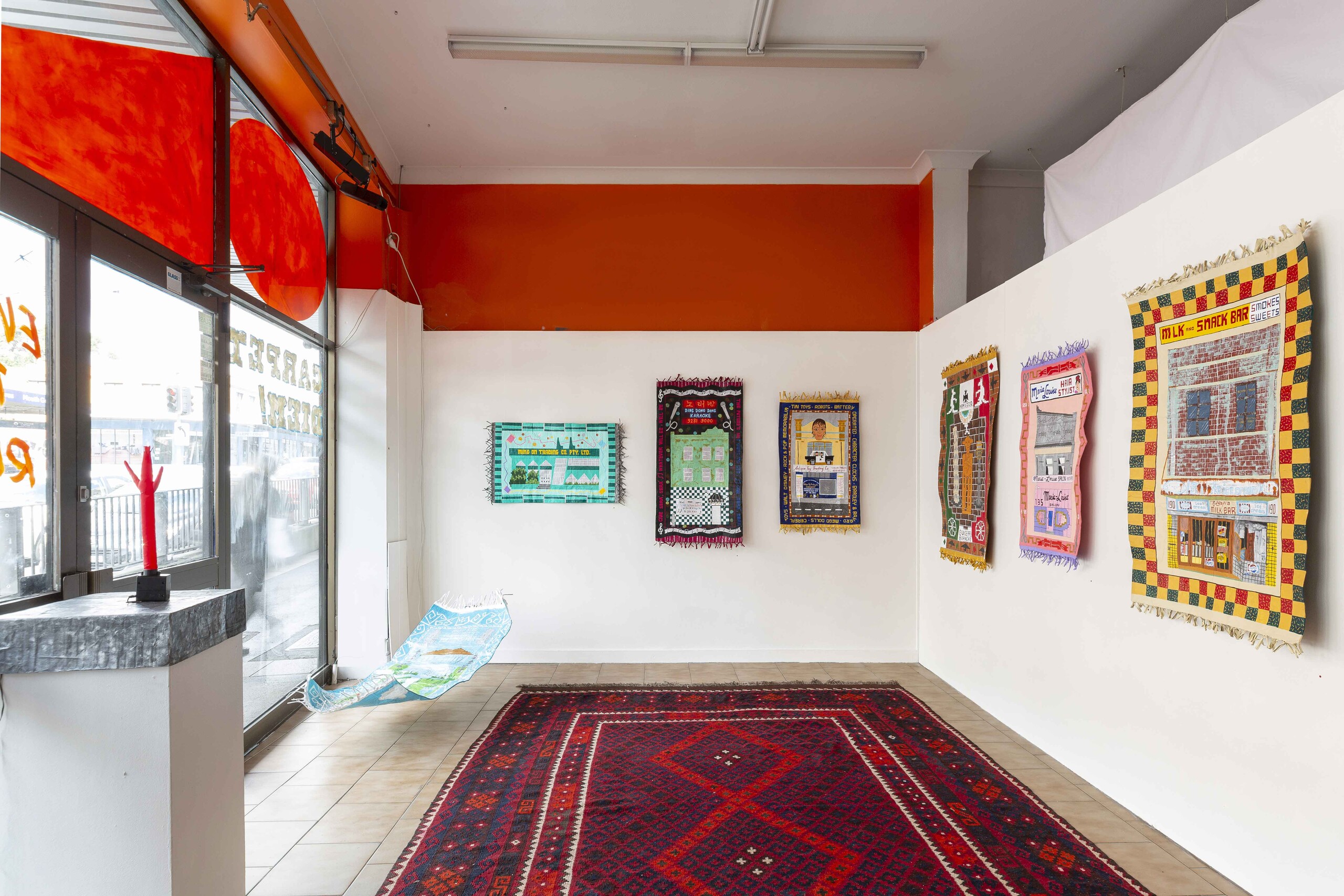 Installation view of Raquel Caballero, <em>Carpet Diem</em> at Our Neon Foe. Image courtesy of the artist. Photo: Jek Maurer.