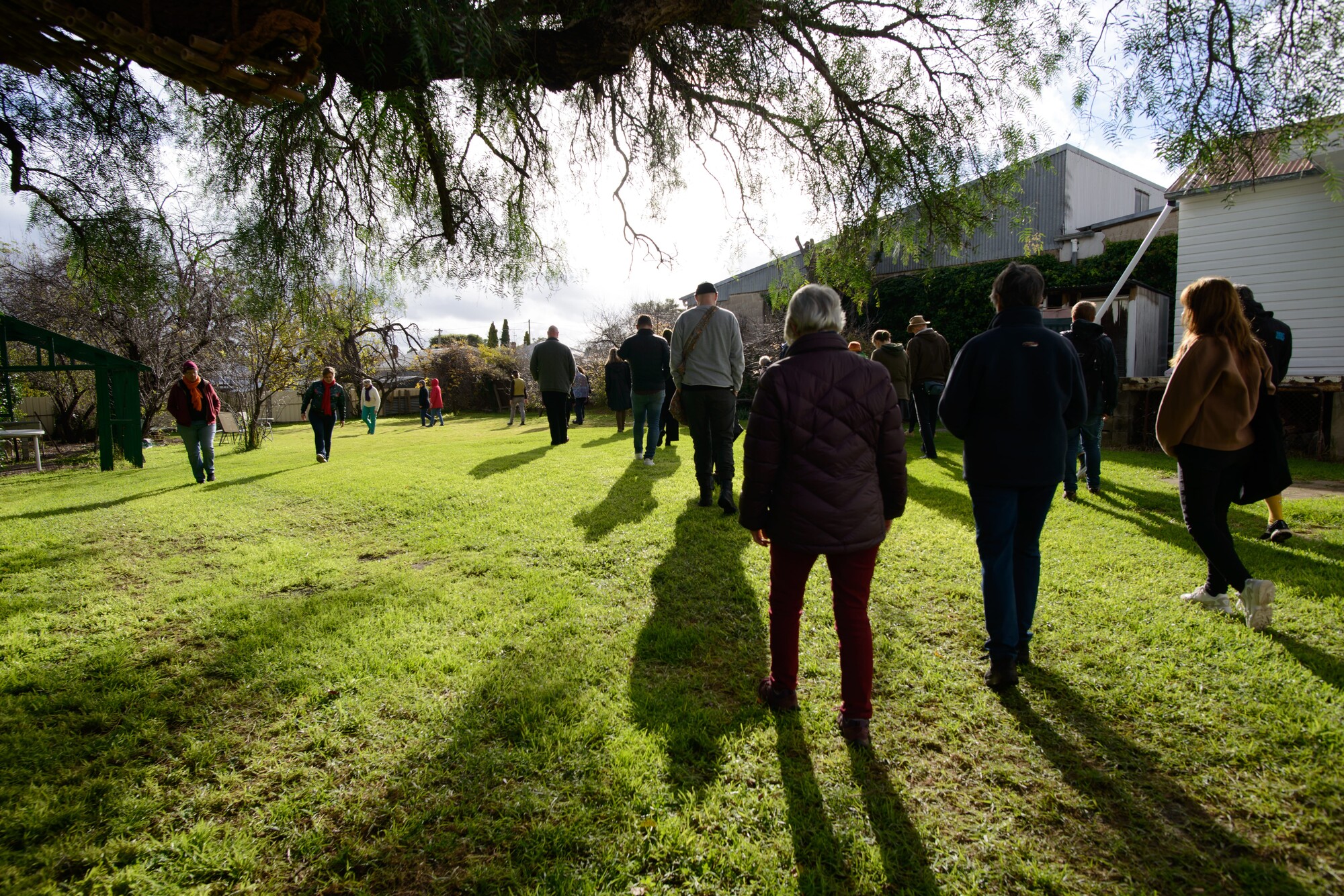 Kath Fries, <em>Walking Meditation</em>, as part of <em>Refuge</em>, 2022, rope, bamboo, grasses, tree and plants, 9 Angus Ave Garden, Kandos. Photo: Alex Wisser
