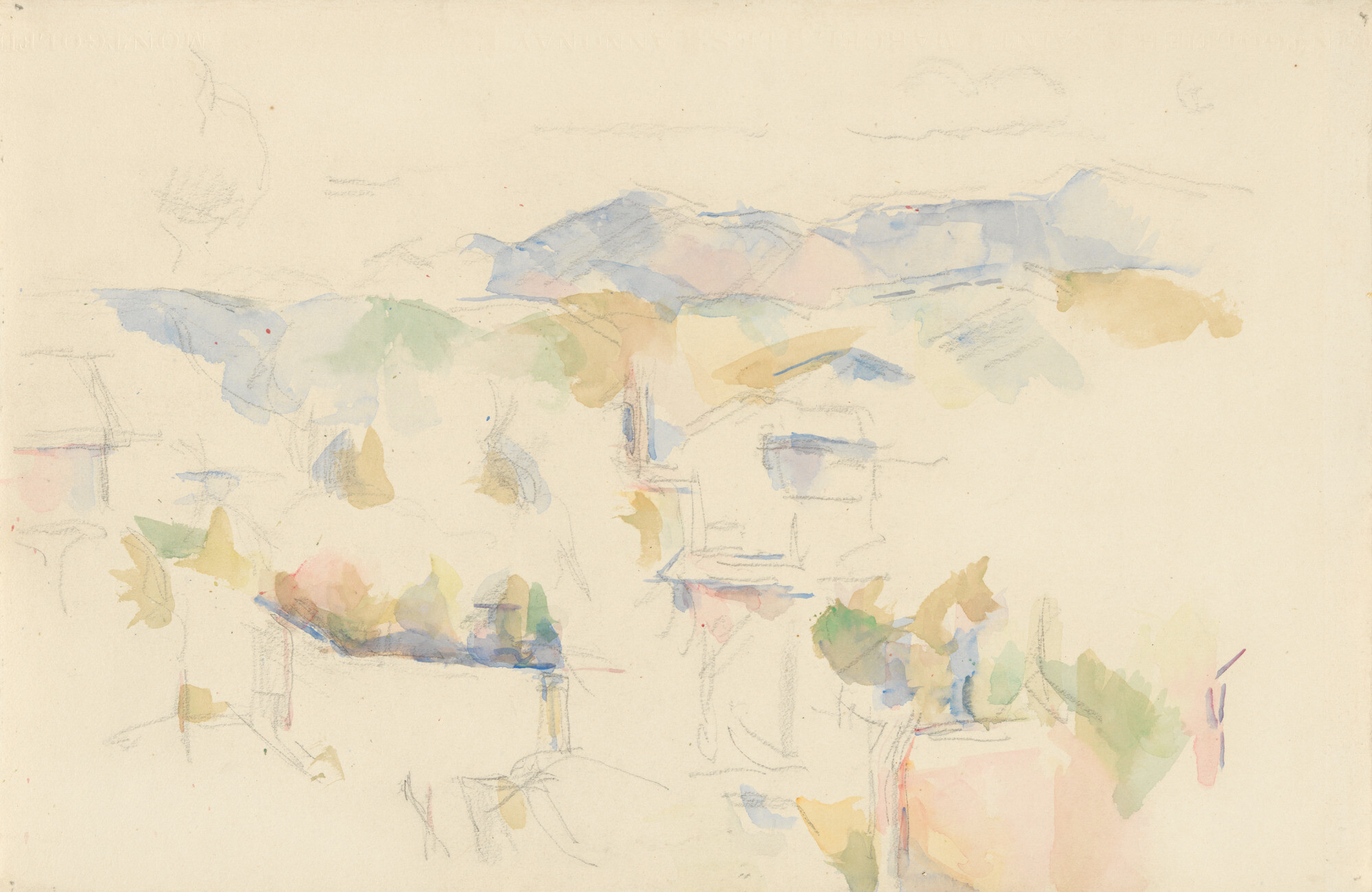 <p>Paul Cézanne, <em>Paysage montagneux, environs d’Aix, </em>c. 1895. Watercolour, pencil on paper, 31.4 x 47.6cm. National Gallery of Australia, Kamberri/Canberra</p>