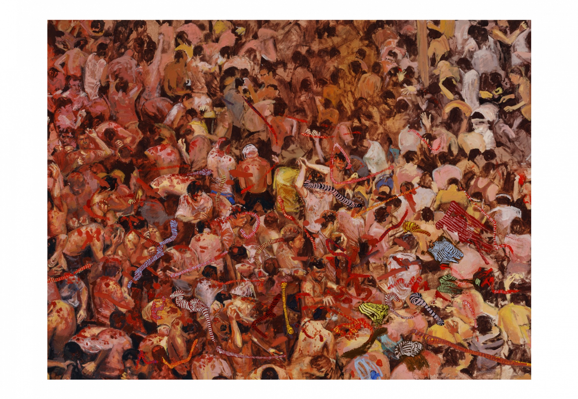 Gian Manik, <em>La Tomatina</em>, 2020, oil on canvas, 83.5 × 112 cm.