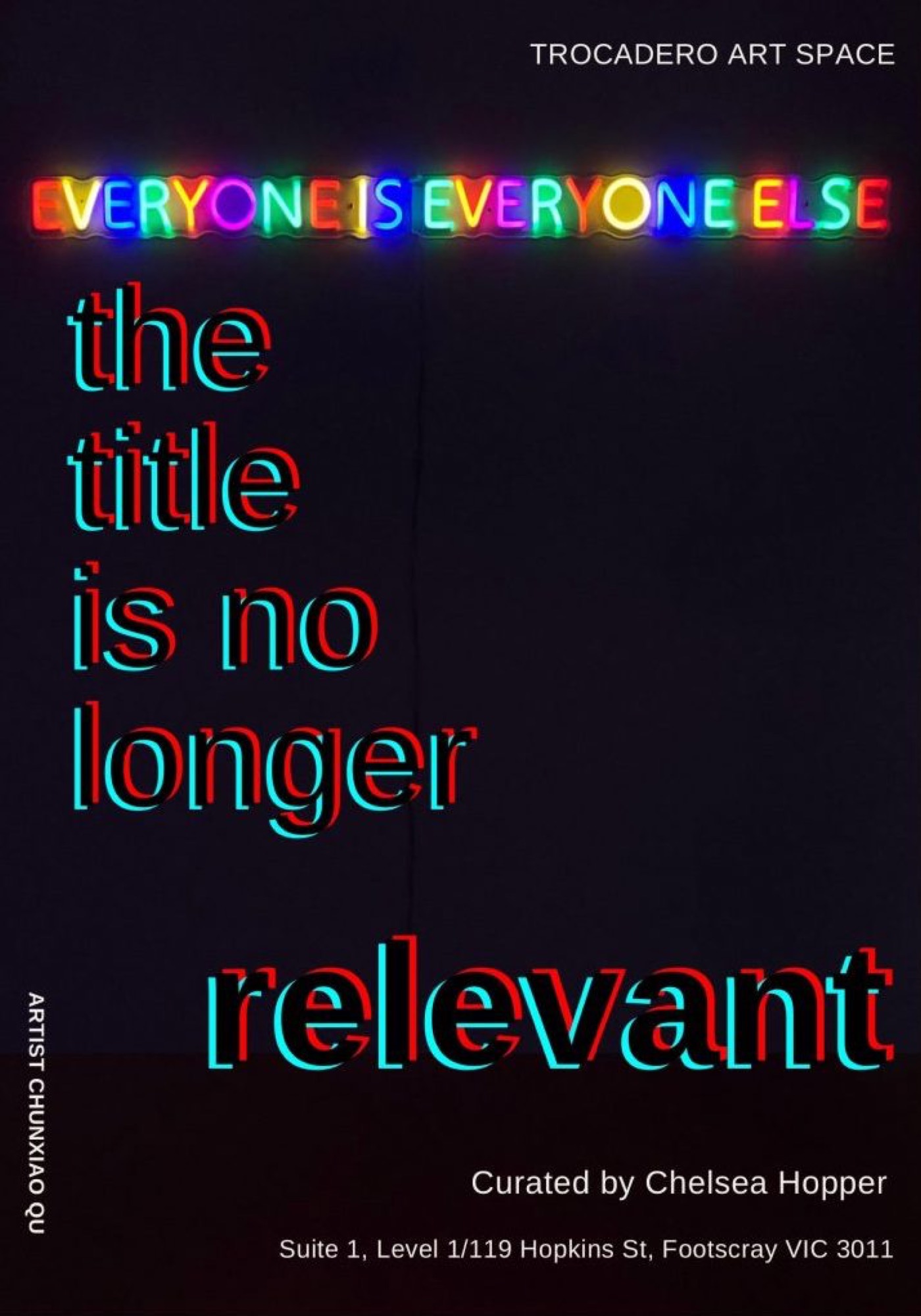 Promotional invite for <em>the title is no longer relevant</em>. Designed by Chunxiao Qu. Courtesy of the artist.