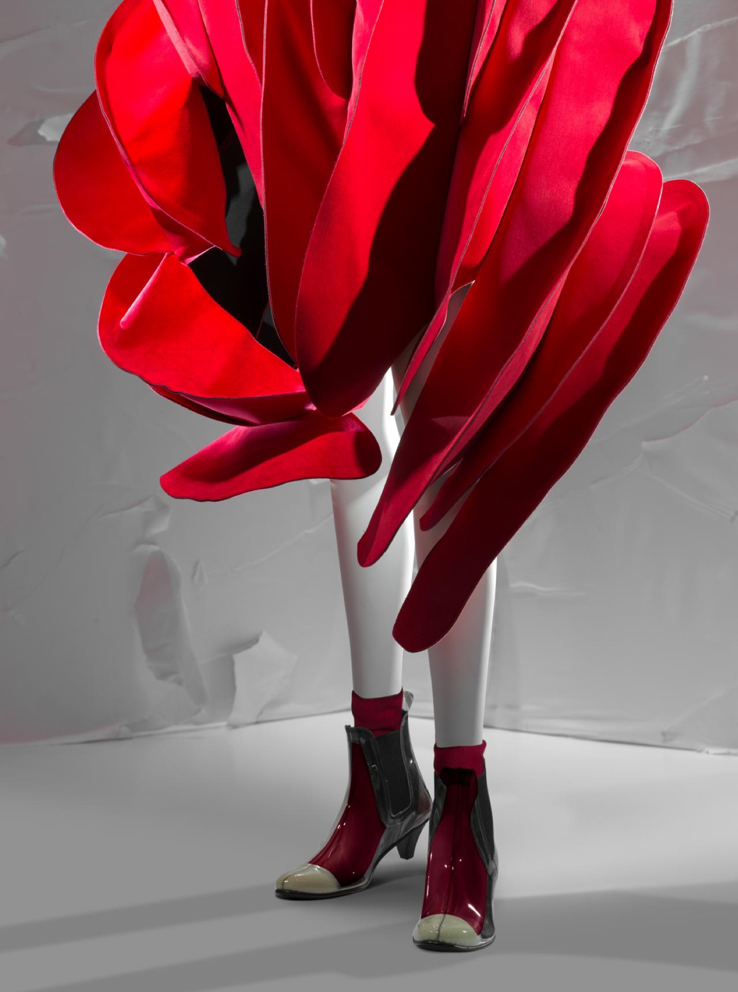 Comme des Garçons, Tokyo (fashion house)<br />
Rei Kawakubo (designer)<br />
Cape, shorts, socks and boots 2014 (detail)<br />
Blood and Roses collection spring–summer 2015<br />
Collection of Takamasa Takahashi<br />
© Comme des Garçons