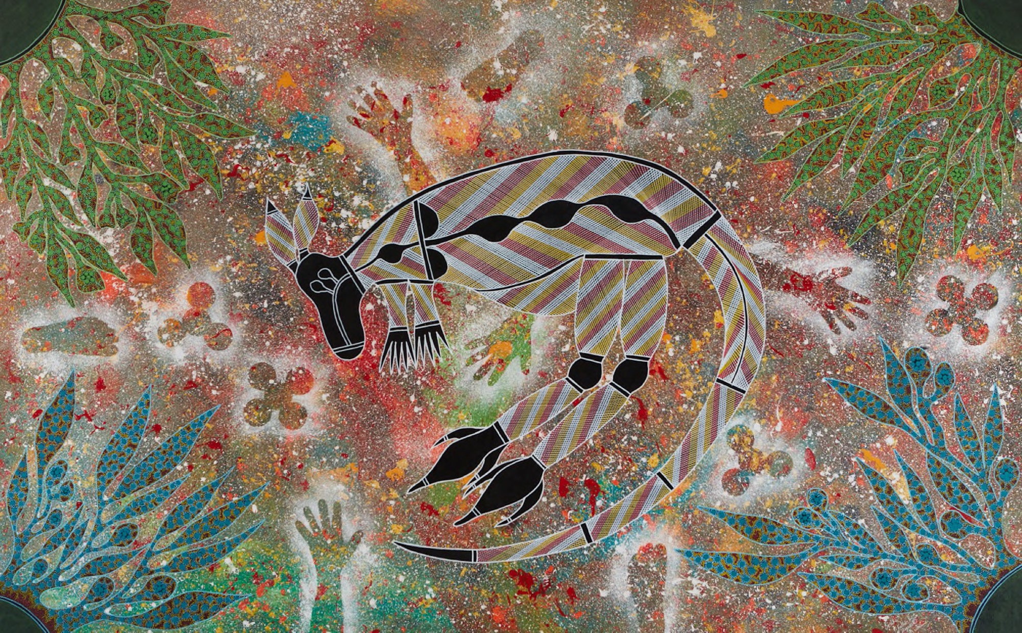 Ralph Rogers (Barrinbinya), Kangaroo Dreaming: Brewarinna, 2019. Photo: Mick Bell.