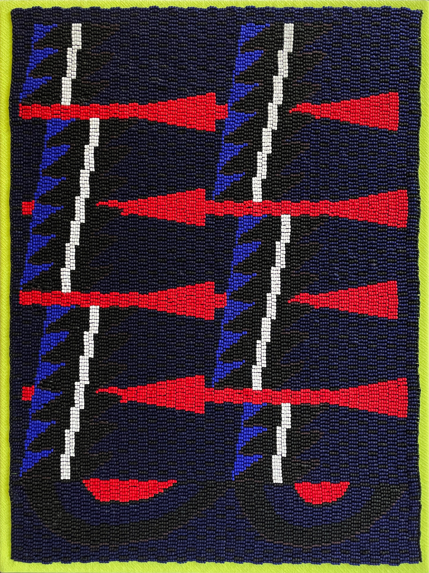 Alasdair McLuckie, <em>The bells</em>, 2018, woven glass seed beads on linen, 51 x 38 cm
