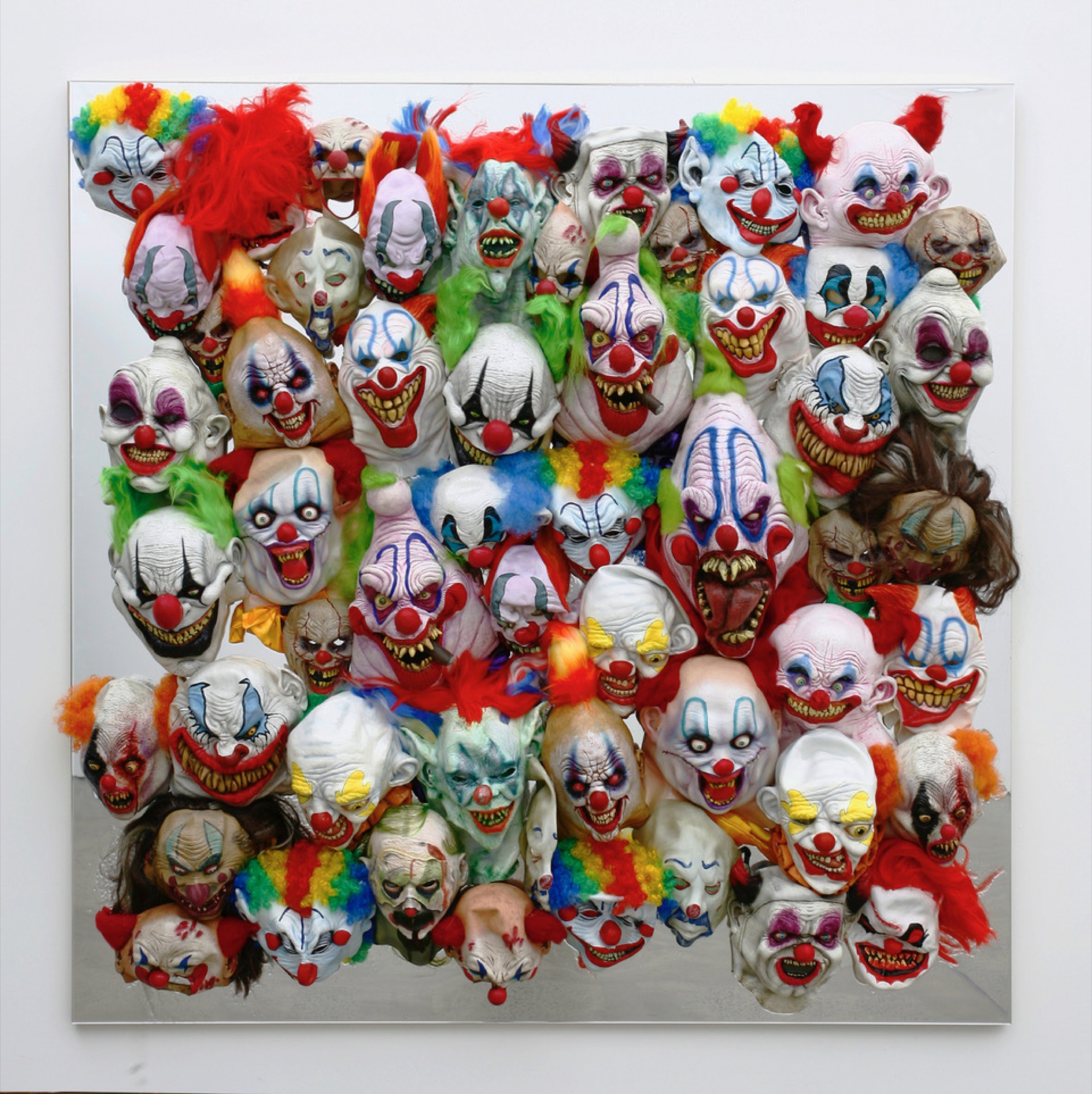 Dale Frank, <em>Guy</em>, 2017, Painted masks, Epoxyglass on Perspex.