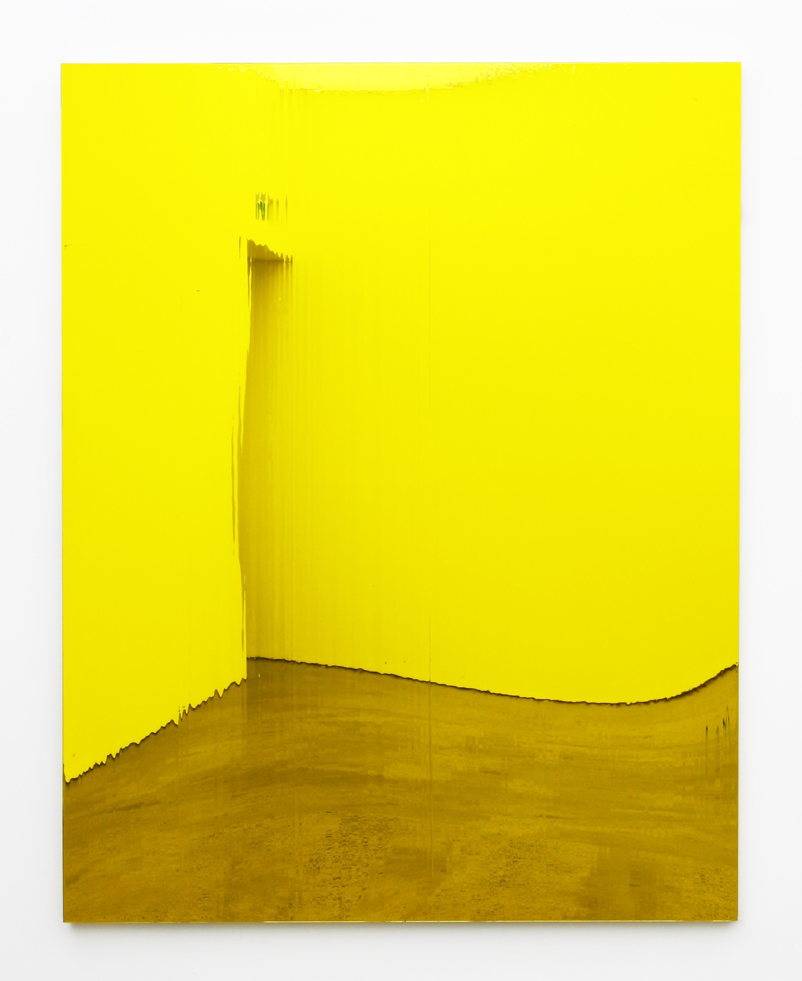 Dale Frank, <em>It was a bring your own ground up prescription meds party</em>, 2016, Liquid glass on Perspex.