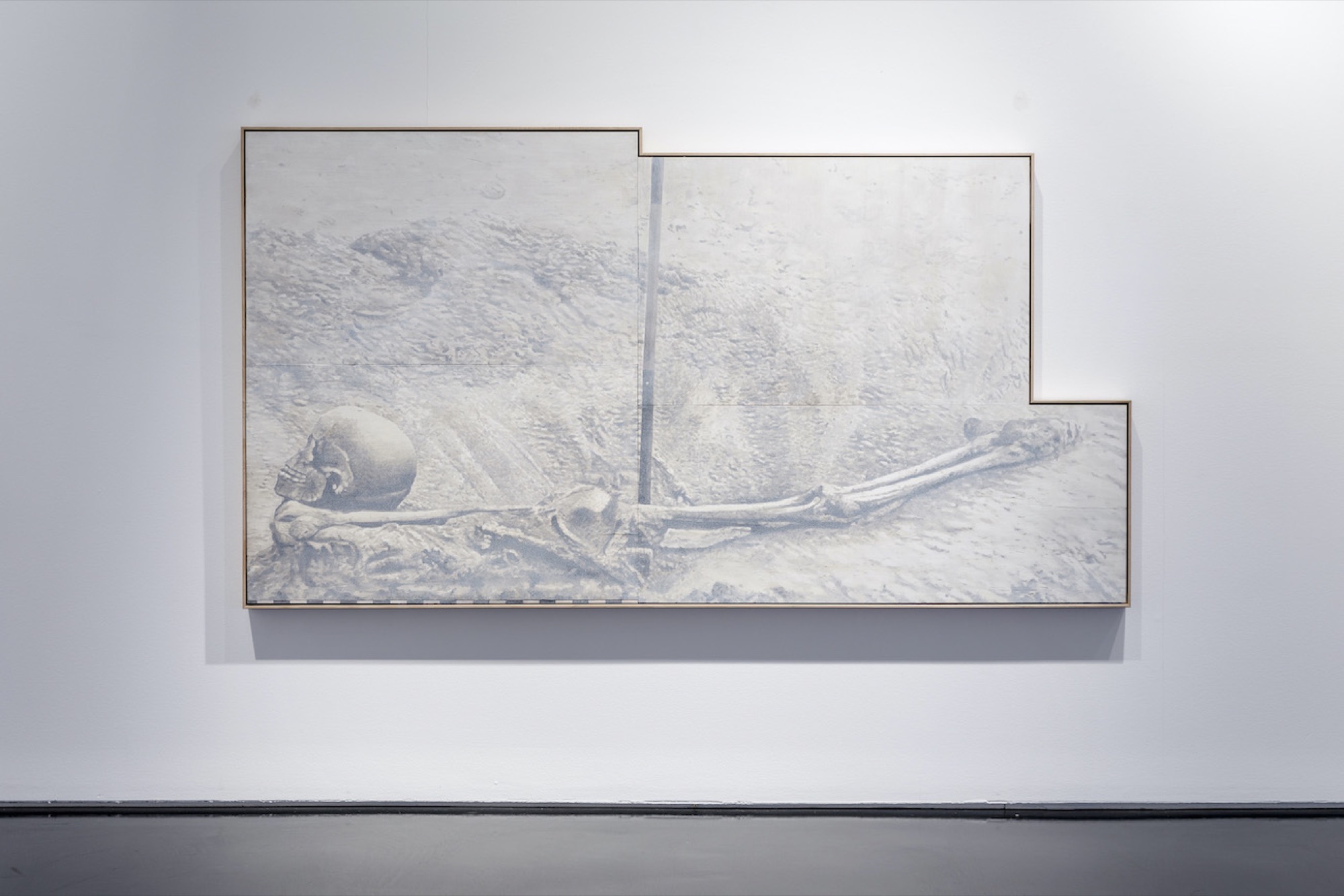 Danie Mellor, <em>Bless me now with your Sweet Tears</em>, 2020. Acrylic and oil on board with gesso and iridescent wash. Four panels, 116 x 216 cm (irregular) overall, framed. Courtesy Tolarno Galleries. Image: Andrew Curtis.