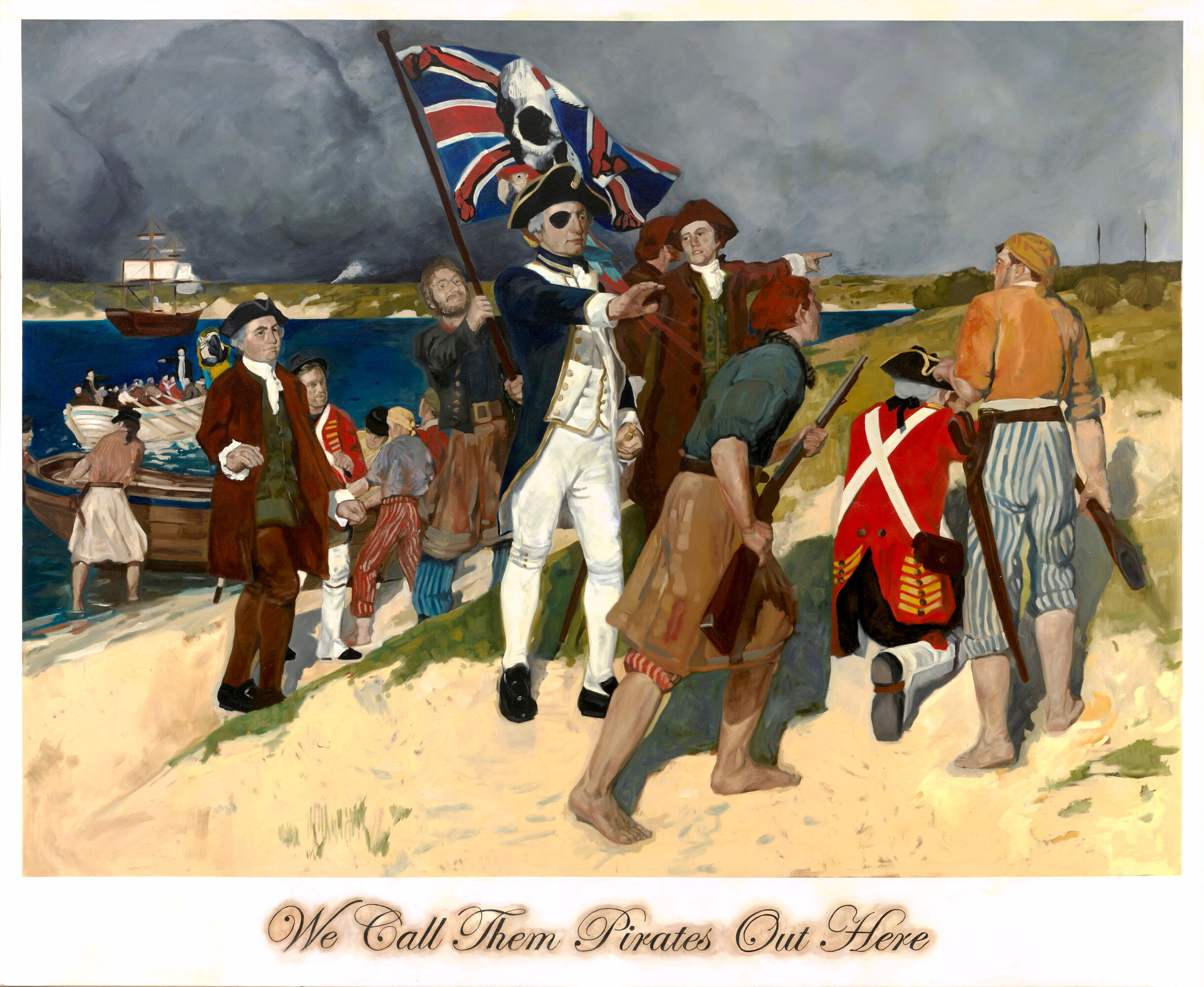 Daniel Boyd, <em>We call them pirates out here</em>, 2006, oil on canvas, 226 x 276 x 3.5 cm, Museum of Contemporary Art Australia, Sydney, purchased with funds provided by the Coe and Mordant families, 2006, 2006.25. Image: AGNSW, Jeni Carter. © Daniel Boyd