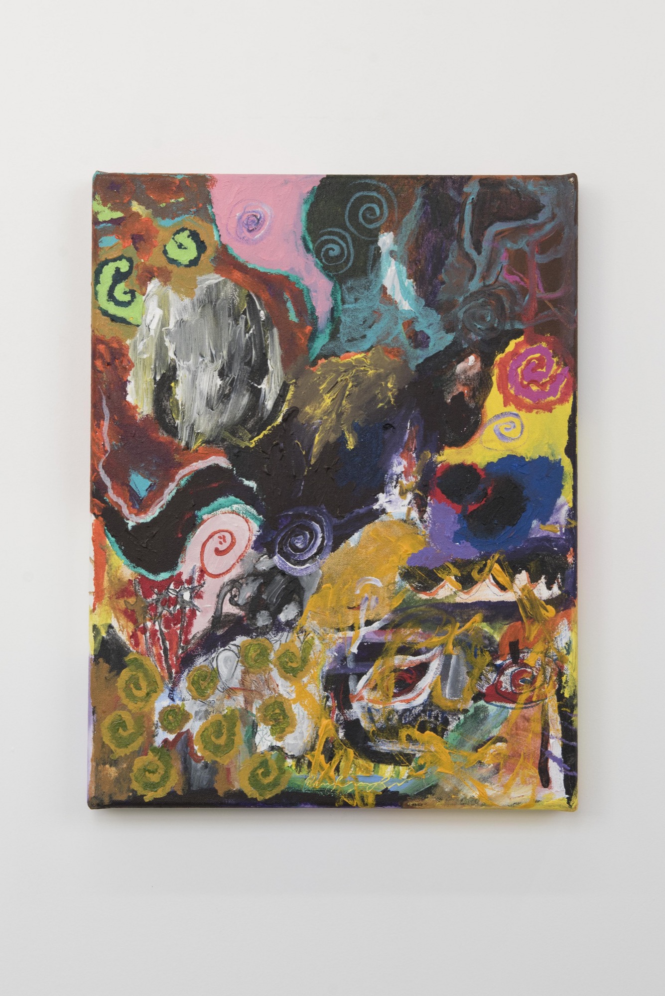 Jemi Gale and Ruby Fitzgerald, <em>i’m spiralling</em>, 2020, acrylic paint and oil stick on canvas, 46 x 36 cm, TCB Art Inc. Photo: Jordan Halsall