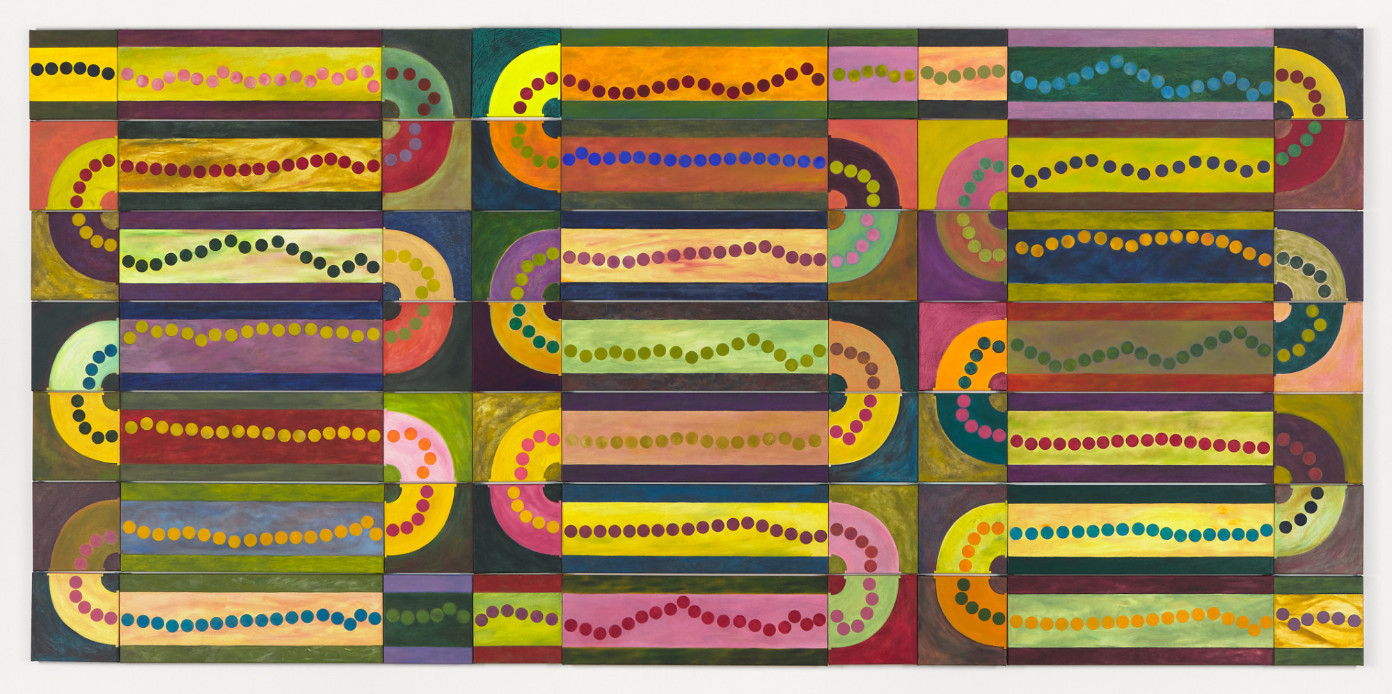 David Egan, <em>Conduits Between Realms</em>, 2021. Oil on canvas, 140 x 300cm. Courtesy the artist and Haydens, Melbourne. Photo: Christo Crocker.