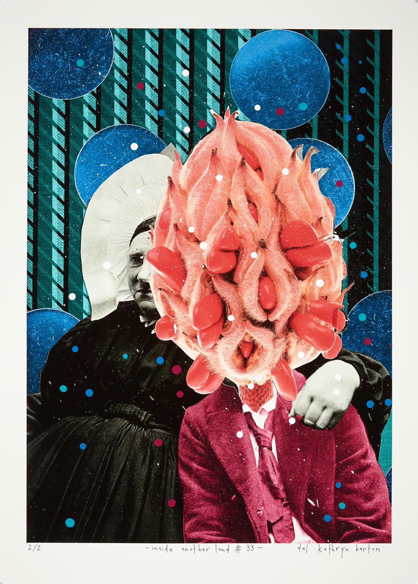 Del Kathryn Barton, <em>inside another land #33</em>, 2017, synthetic polymer paint on inkjet print (1 of 75 parts), edition: 2/2, 83.0 x 69.0 x (sheet, each). Collection of the artist, © Del Kathryn Barton.