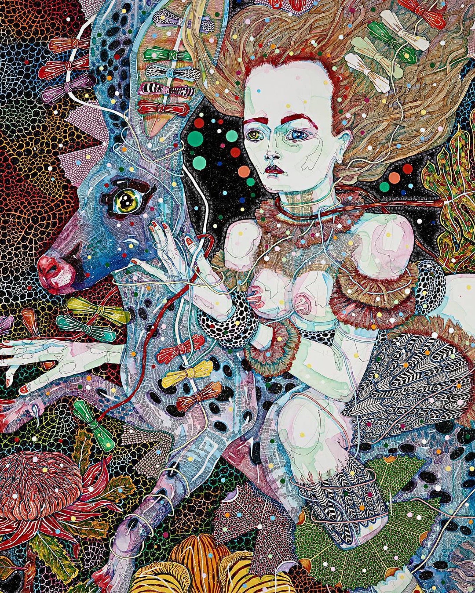 Del Kathryn Barton, <em>The highway is a disco</em>, 2015, synthetic polymer paint and ink on paper. Private collection Basel, Switzerland, © Del Kathryn Barton.