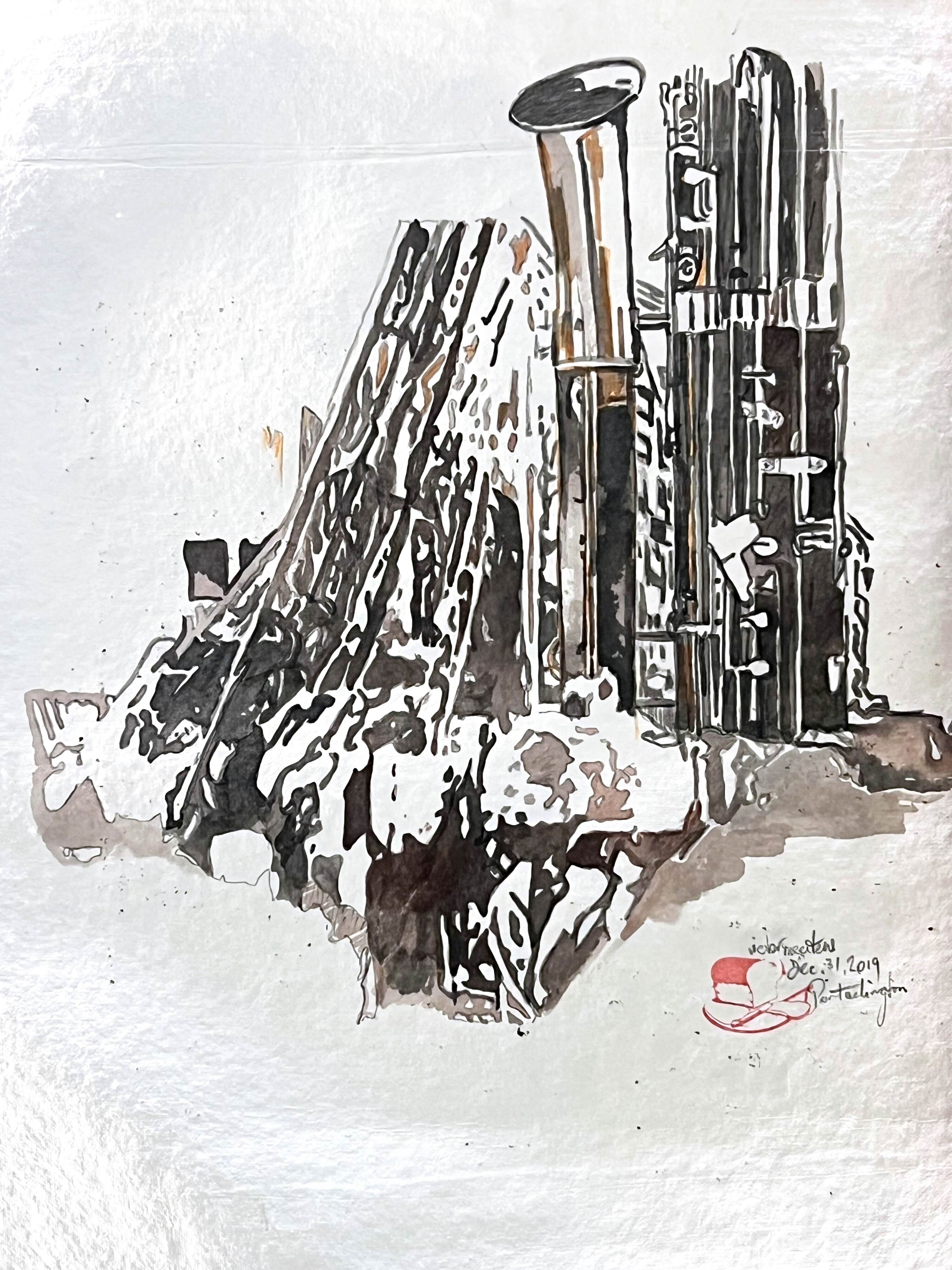 <p>Victor Meertens, Berlin (1922), 2019, ink on watercolour paper. Photo: Yasmin Heisler.</p>