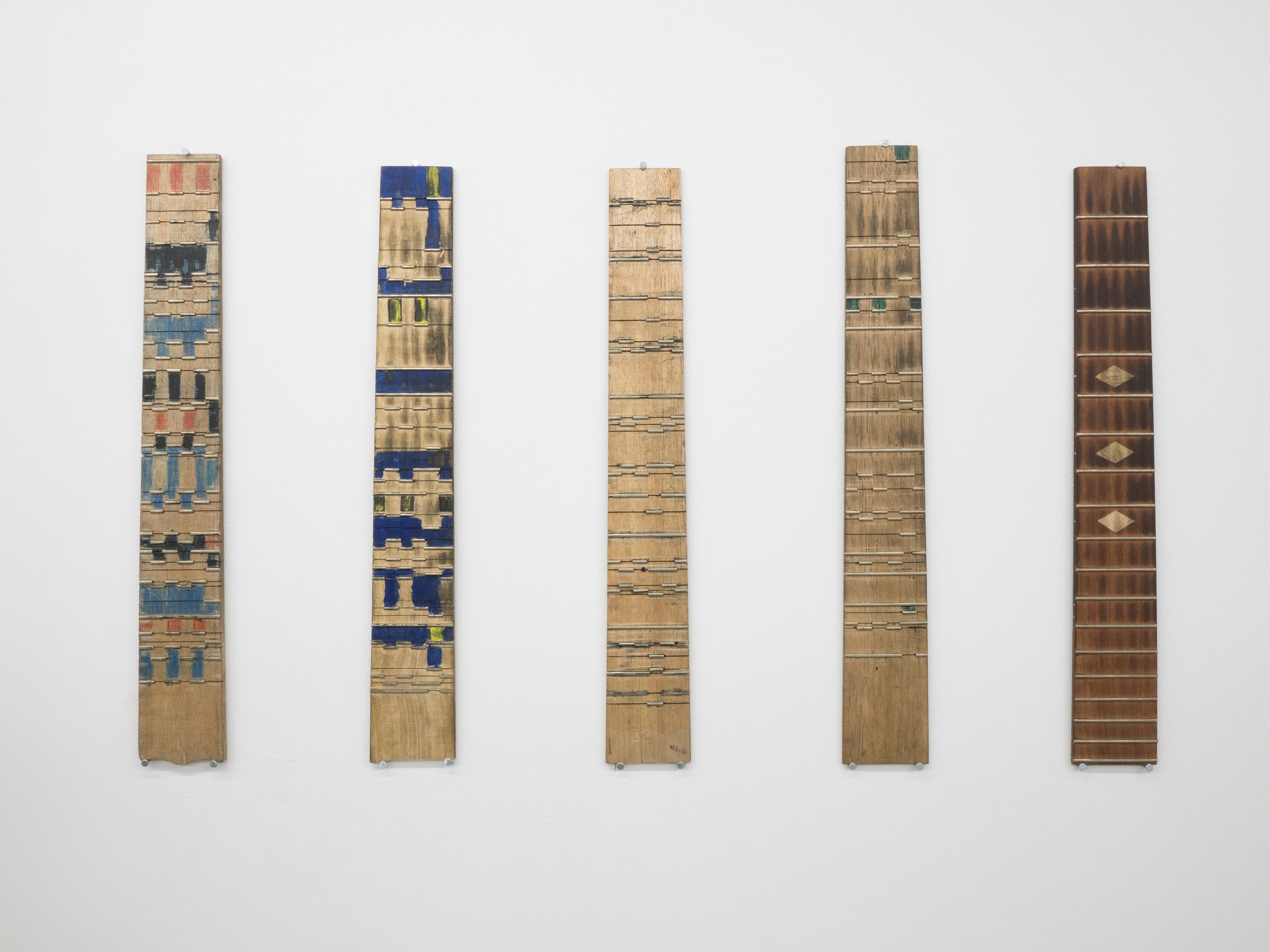 <p>Darcy Wedd, Third Harmonic, Blue Sky, Wine and Roses, 2023-2024, spruce, tasmanian blackwood, tasmanian oak, bone, fretwire, acrylic paint, nickel silver, coloured pencil. Photo: Aden Miller.</p>