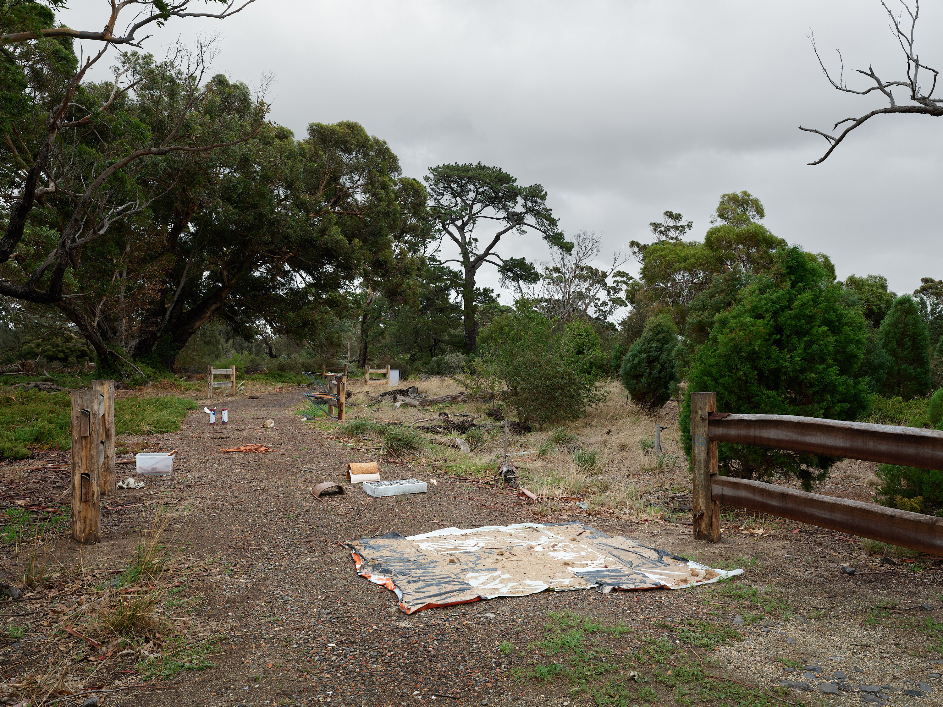 <p>Installation view of Hot Mulch (Isadora Vaughan and Kate Hill), Tunnels, combustion, contamination, 2026, found materials, Truganina Explosives Reserve: Matto Lucas.</p>