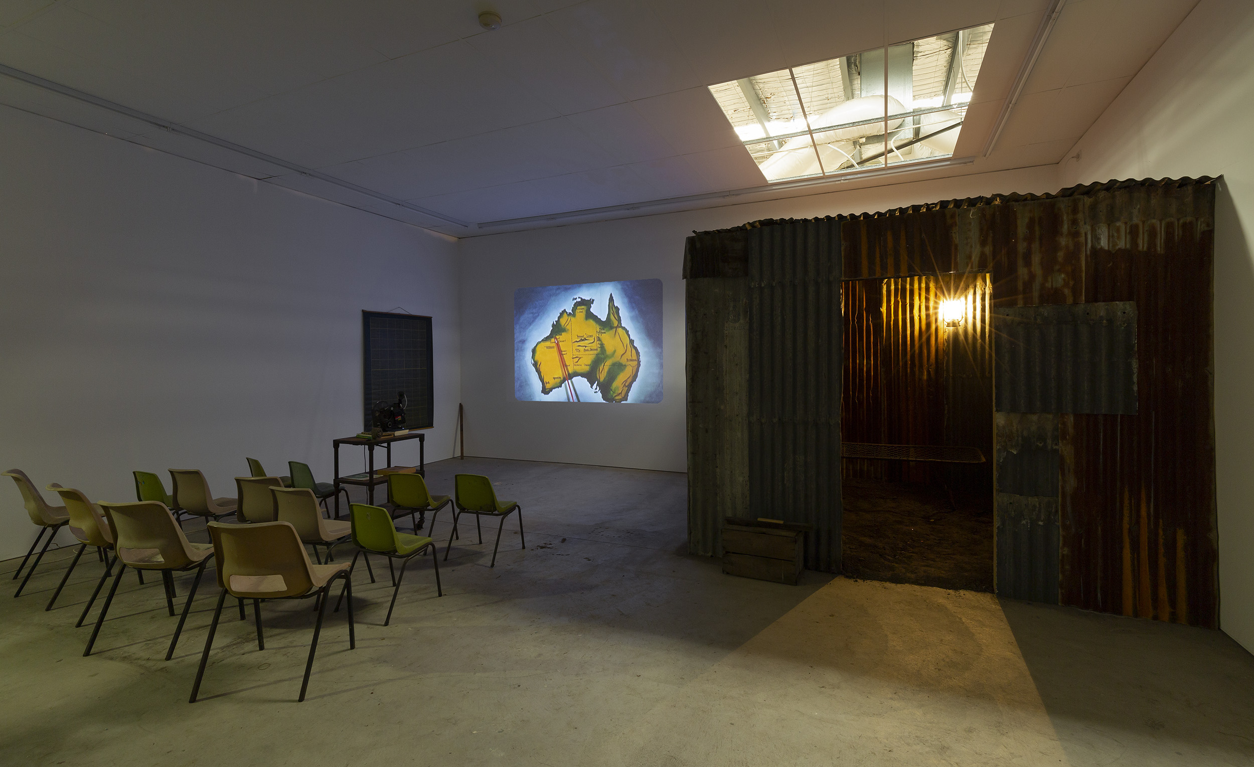 Installation view of Archie Moore’s Dwelling (Victorian Issue), presented at Gertrude Contemporary, 2022. Photo: Christian Capurro