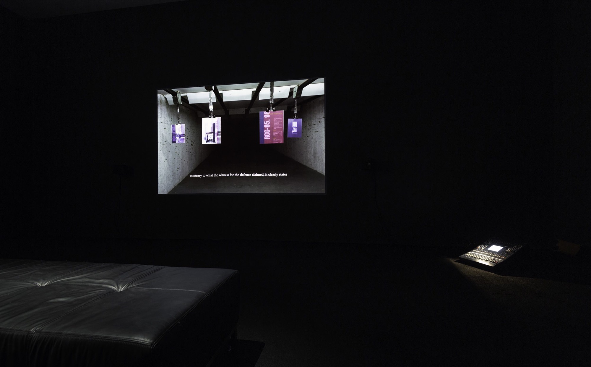 Lawrence Abu Hamdan, <i>Rubber coated steel</i> 2016 and <em>Saydnaya (the missing 19dB)</em> 2017, Installation view, Ian Potter Museum of Art, the University of Melbourne, 2018 , Courtesy of the artist, Maureen Paley Gallery, London and Mor Charpentier Gallery, Paris, Photograph: Christian Capurro.