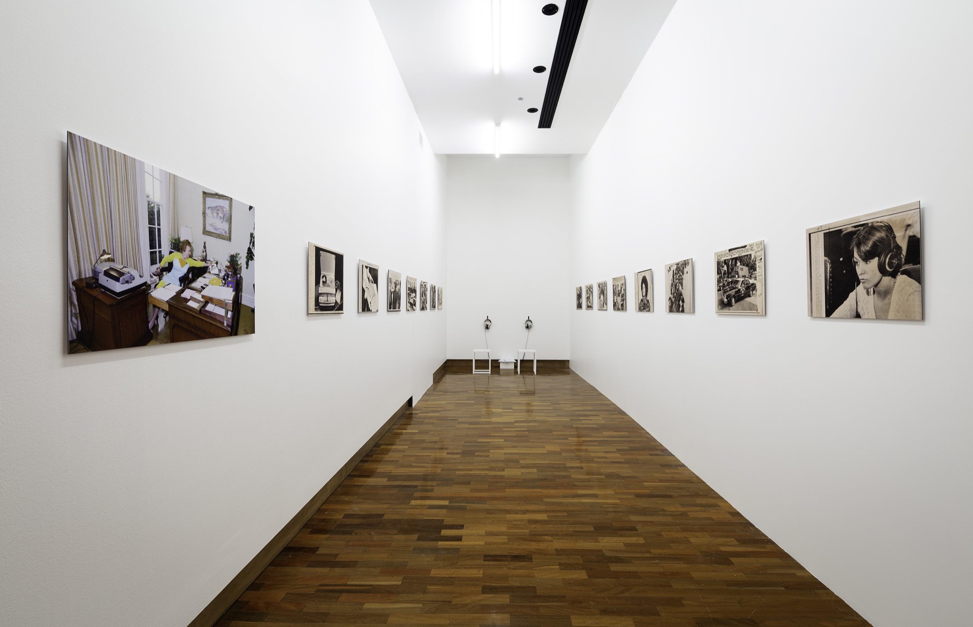 Susan Schuppli, <em>The missing 18-1/2 minutes</em> 2018, prints, headphones, sound, Installation view, Ian Potter Museum of Art, the University of Melbourne, 2018, Courtesy of the artist, Photograph: Christian Capurro.
