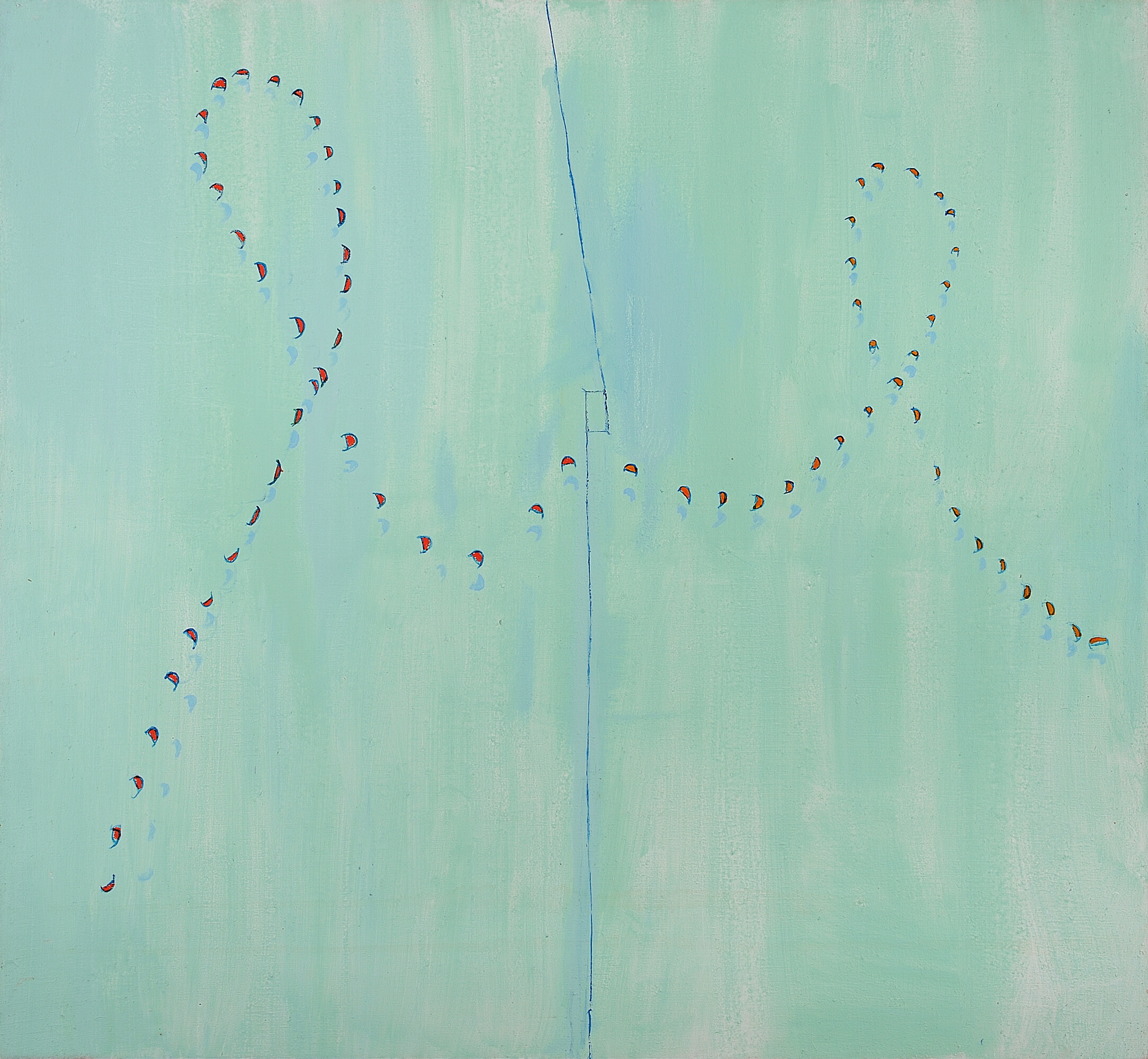 Edwin Tanner, <em>(Untitled - Emigration Series)</em>, c. 1973, acrylic on canvas, 126.5 x 136.5 cm. Courtesy Charles Nodrum Gallery.