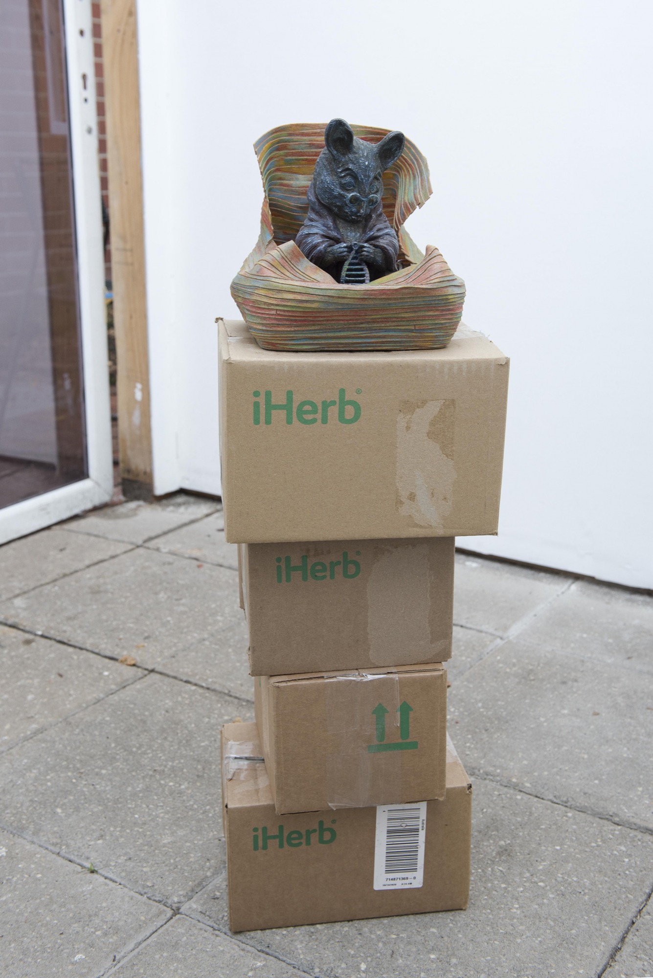 Chris Madden, <em>Monument to the Monument of the Laboratory Mouse</em>, 2021, Worbla thermoplastic, cardboard boxes, shredded paper, plastic, Fact Republic, Savage Garden. Photo: Jordan Halsall.