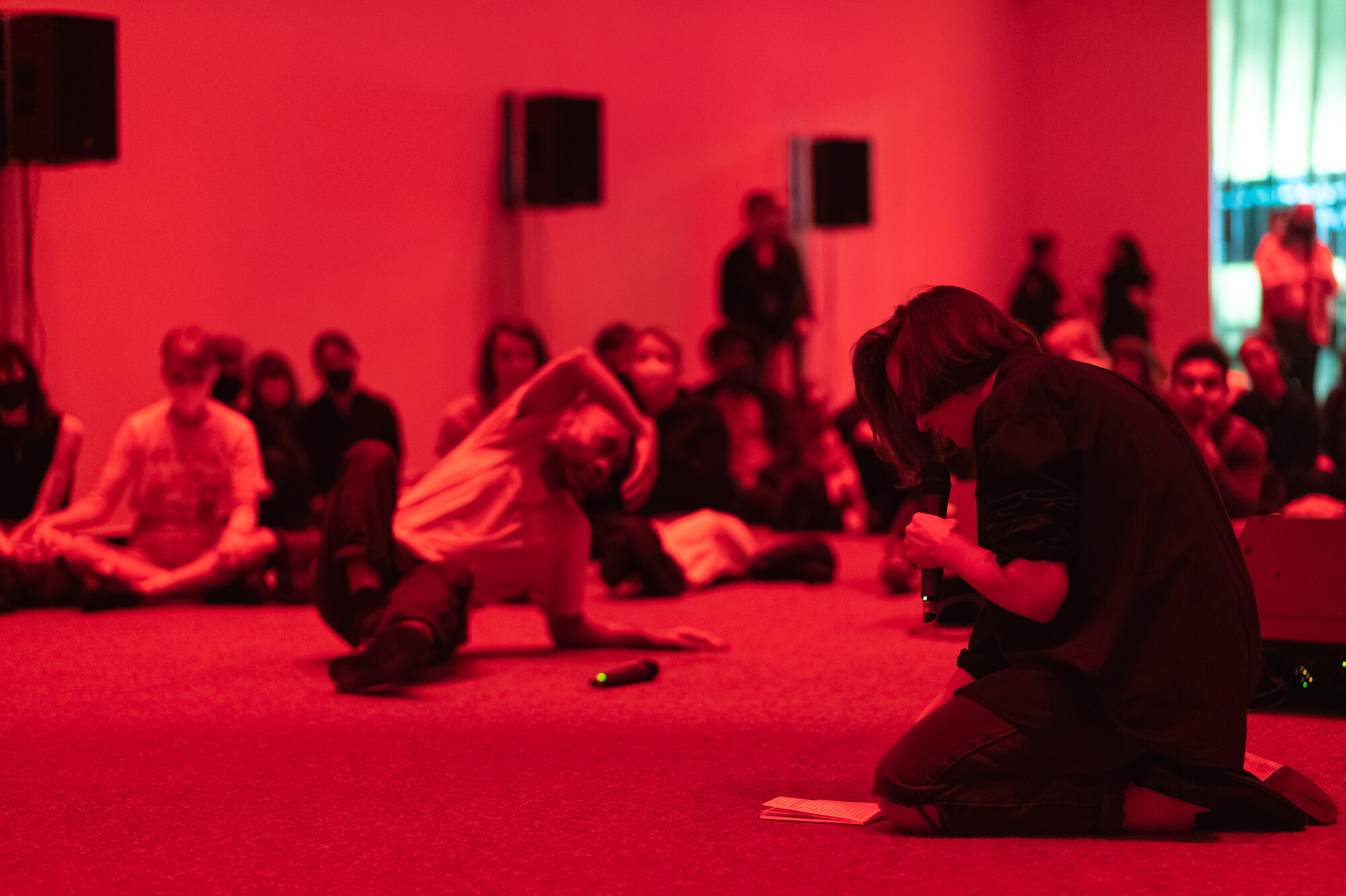<em>Meatus Live Performances</em> 2022 by Frances Barrett, Brian Fuata, Hayley Forward, Nina Buchanan and Sione Teumohenga, Australian Centre for Contemporary Art, Melbourne. Photo: Keelan O’Hehir