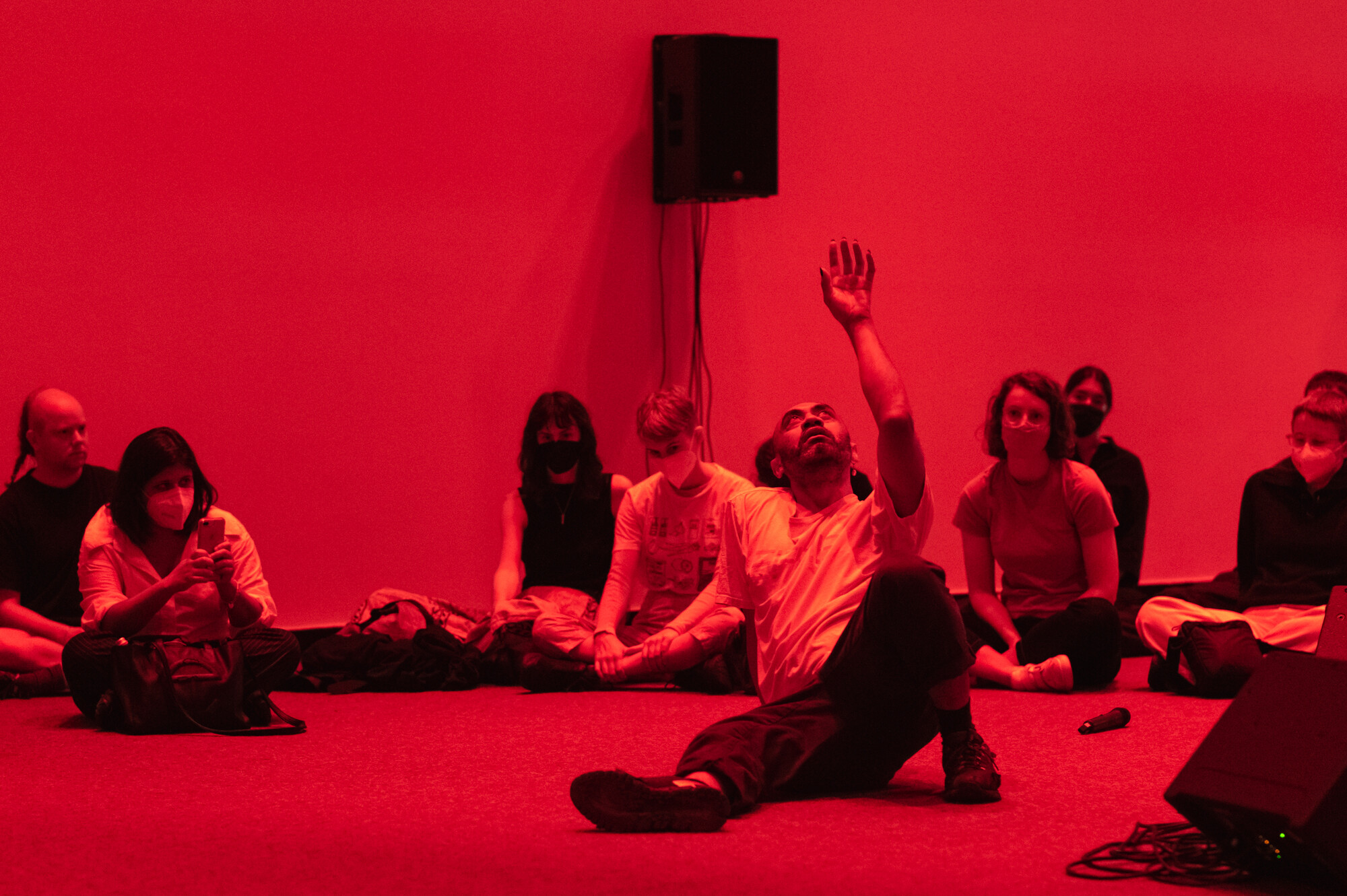 <em>Meatus Live Performances </em> 2022 by Frances Barrett, Brian Fuata, Hayley Forward, Nina Buchanan and Sione Teumohenga, Australian Centre for Contemporary Art, Melbourne. Photo: Keelan O’Hehir