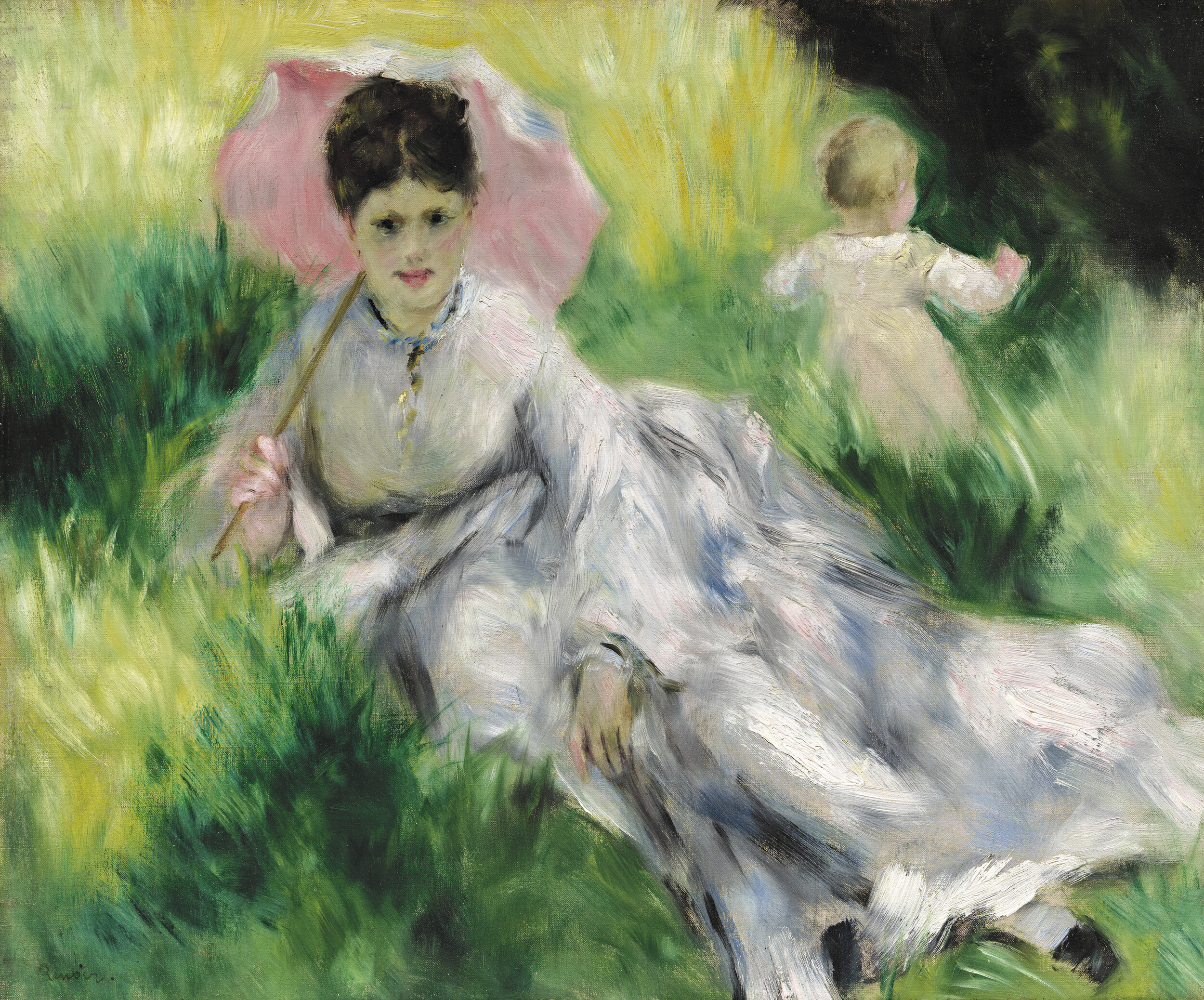 <p>Pierre-Auguste Renoir French 1841–1919 Woman with a parasol and small child on a sunlit hillside c. 1874–76 oil on canvas 47.0 x 56.2 cm Museum of Fine Arts, Boston Bequest of John T. Spaulding Photography © Museum of Fine Arts, Boston. All Rights Reserved</p>