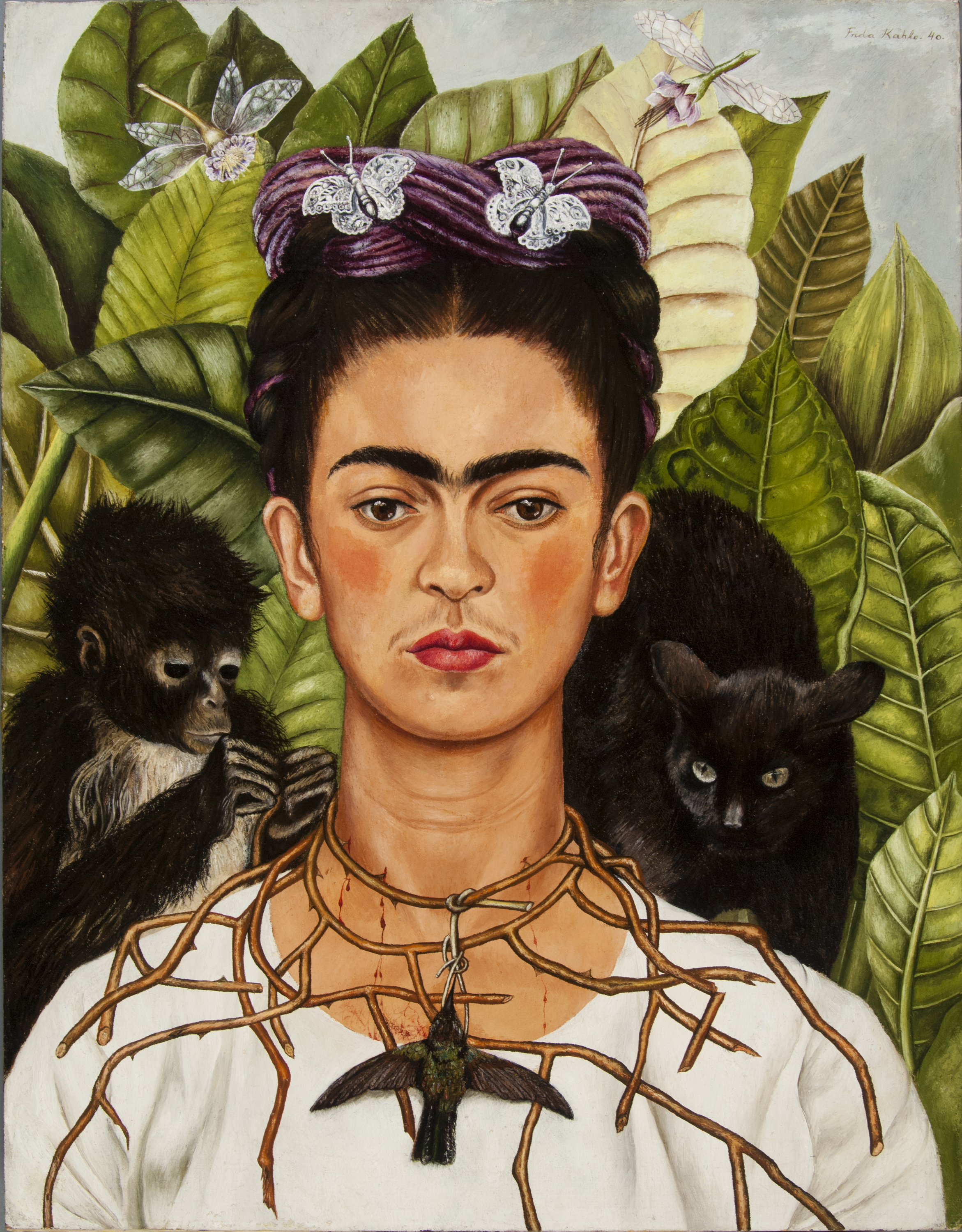 <p>Frida Kahlo<em>, Self-portrait with thorn necklace and hummingbird</em> 1940. Nickolas Muray Collection of Mexican Art, Harry Ransom Center, University of Texas at Austin © Banco de México, Fiduciary of the Trust of the Diego Riviera and Frida Kahlo Museums.</p>